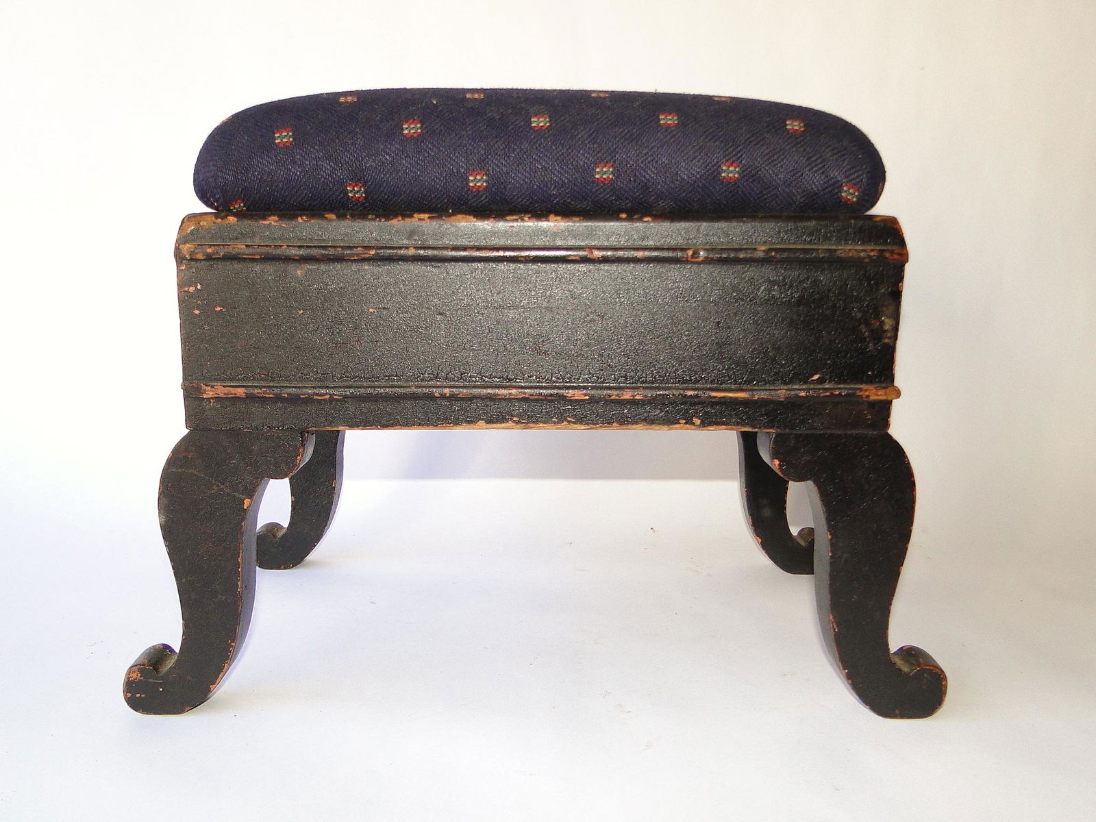 19TH C PAINTED FOOT STOOL SCROLLED LEGS (1 of 2)