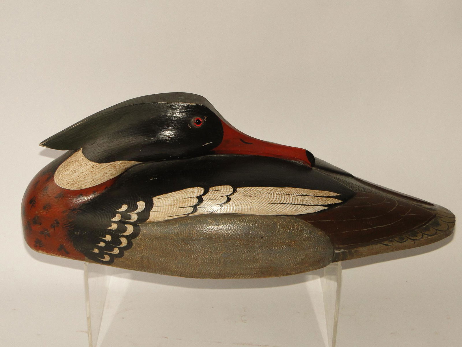 MERGANSER PAINTED DUCK DECOY SIGNED SCHIFFERL (1 of 5)