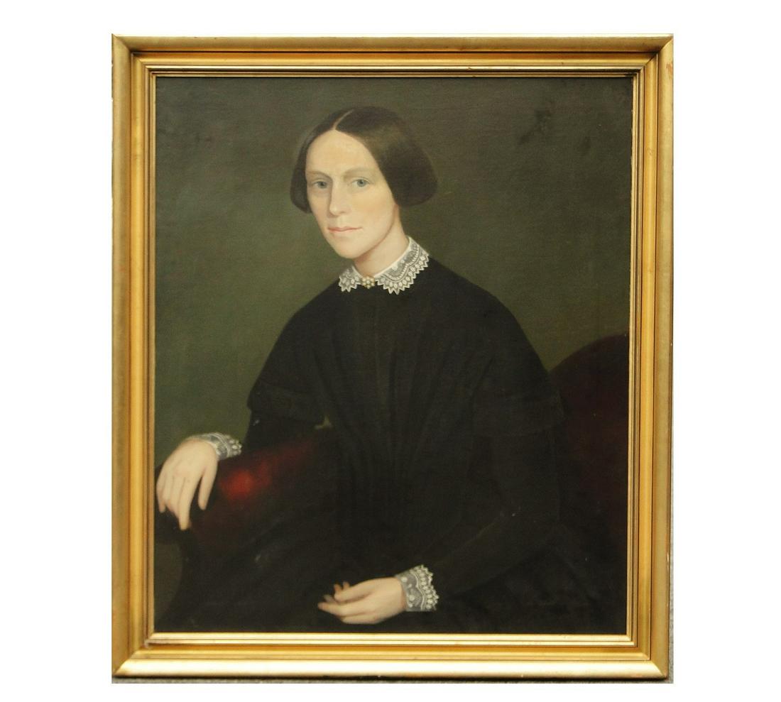 19TH C OIL CANVAS PORTRAIT YOUNG WOMAN (1 of 2)