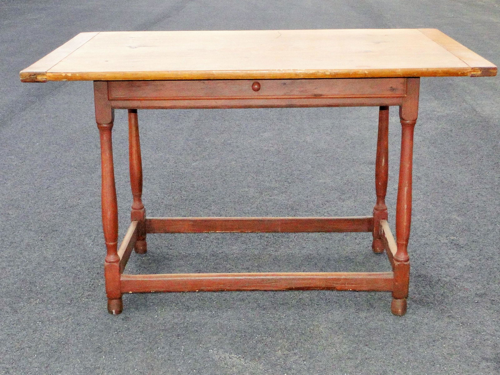 18TH C TAVERN TABLE, ONE DRAWER STRETCHER BASE (1 of 4)