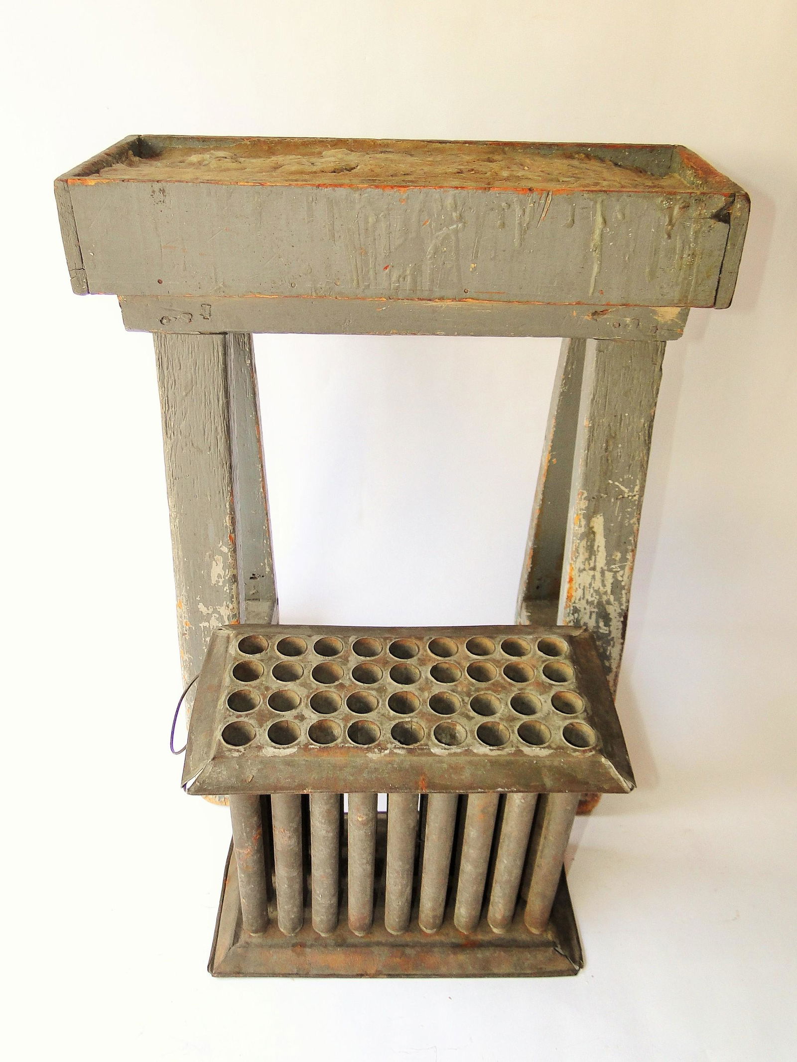 19TH C 36 HOLE CANDLE MOLD W/ PAINTED STAND (1 of 5)