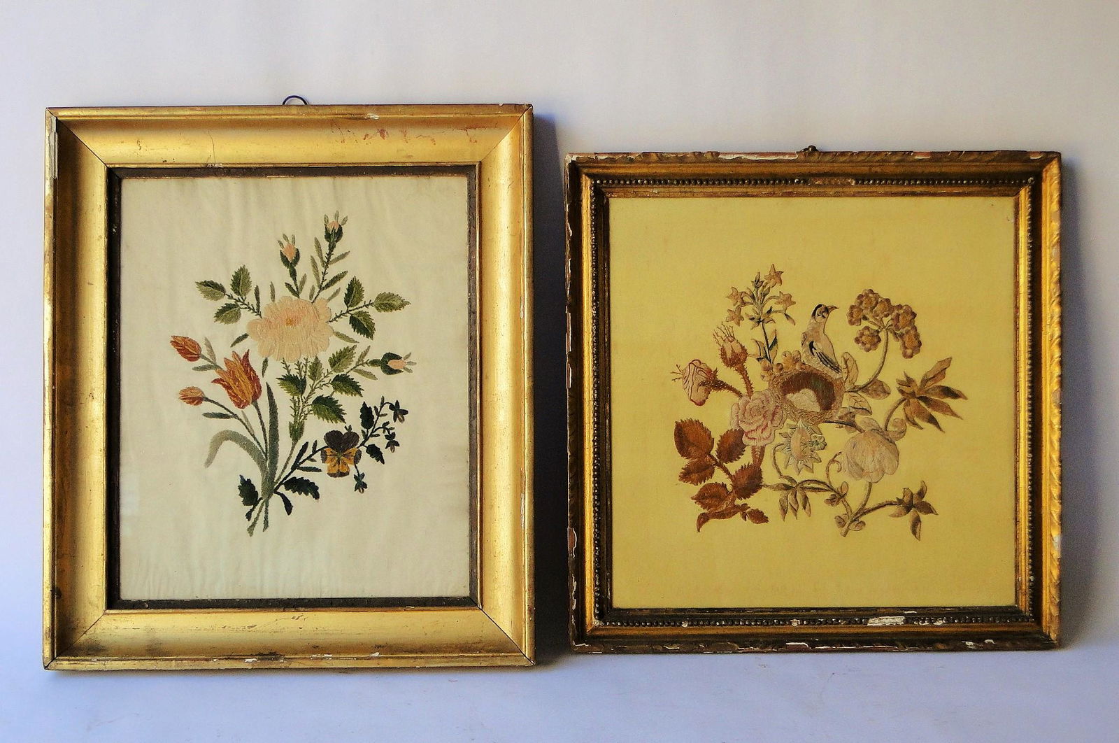 TWO EARLY FRAMED NEEDLEWORK EXAMPLES (1 of 3)