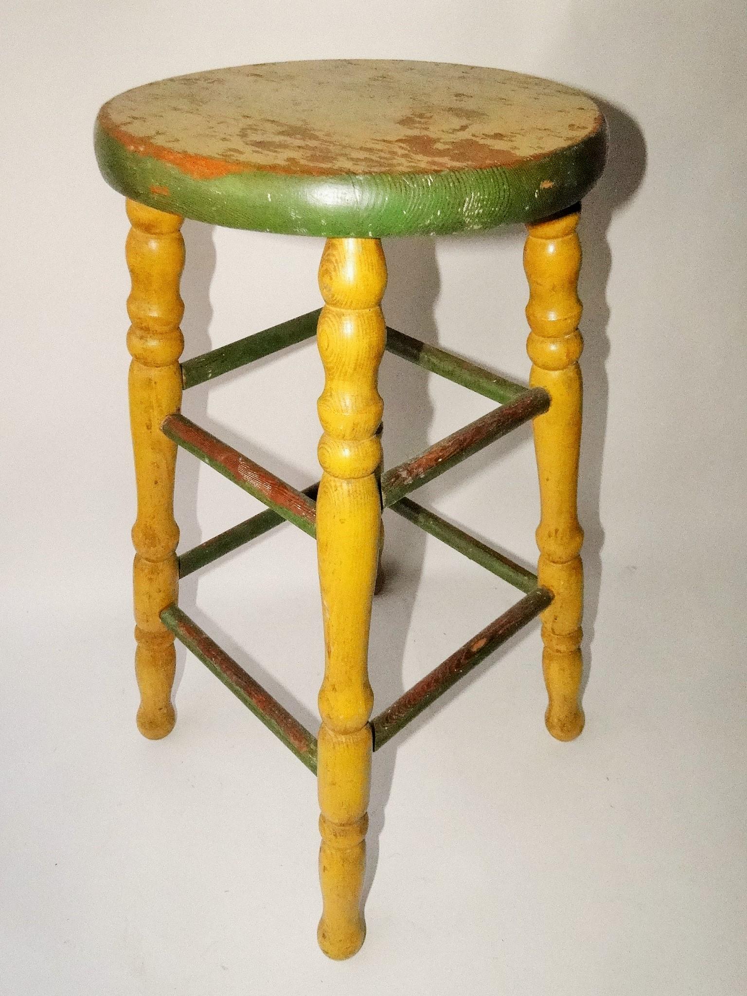 PAINT DECORATED FOLK ART STOOL (1 of 2)