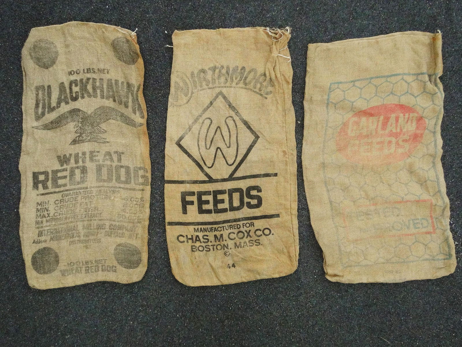 GROUPING OF BURLAP ADVERTISING FEED BAGS (1 of 1)