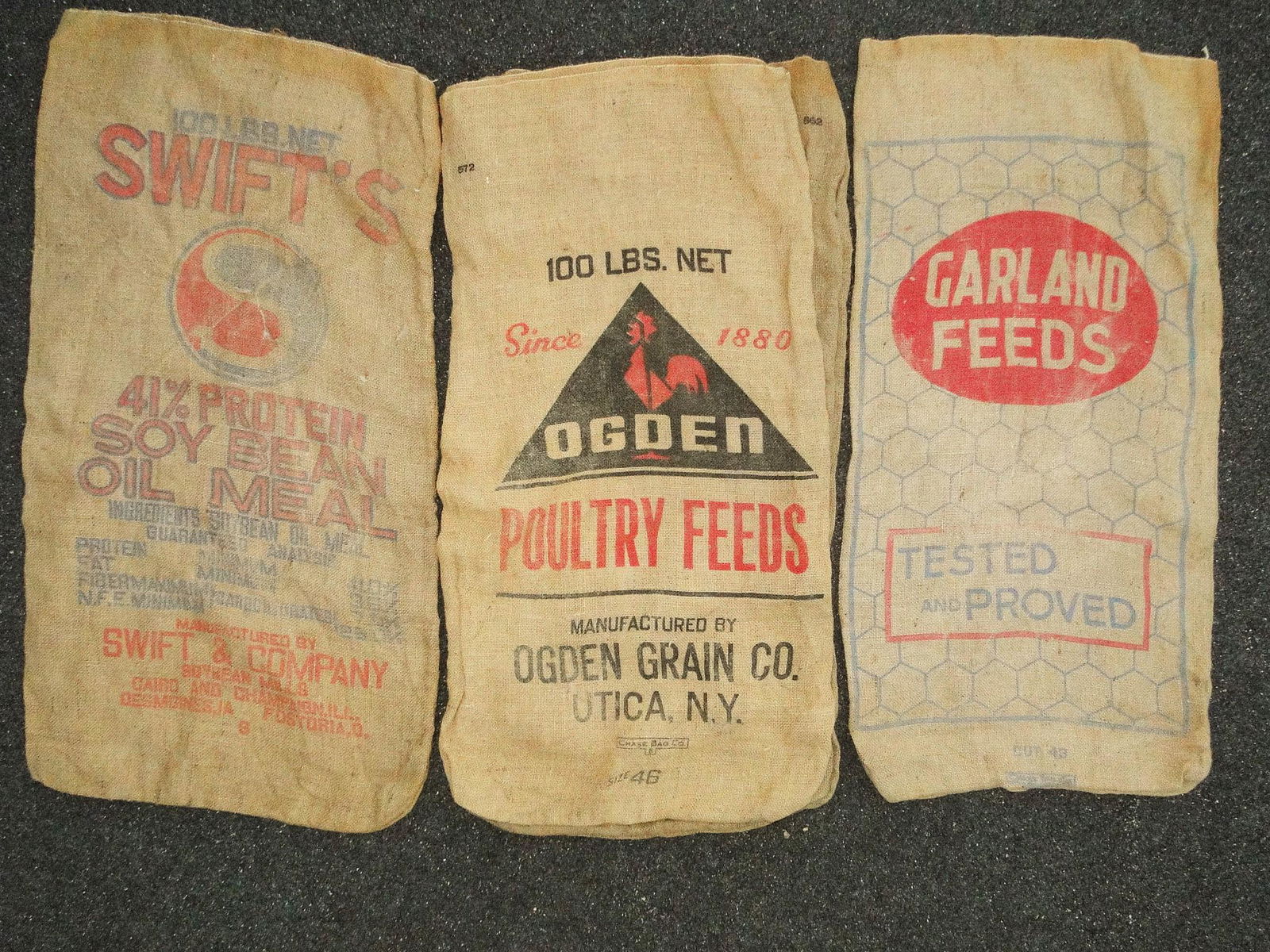GROUPING OF BURLAP ADVERTISING FEED BAGS (1 of 1)