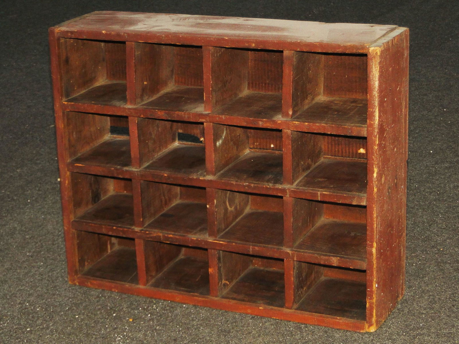 PRIMITIVE RED PAINTED SECTIONED SHELF (1 of 2)