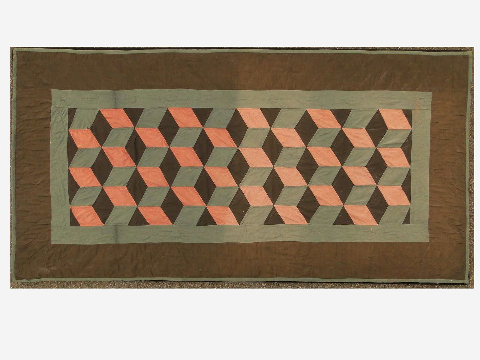 ANTIQUE FRAMED QUILT EXAMPLE TUMBLING BLOCKS (1 of 2)