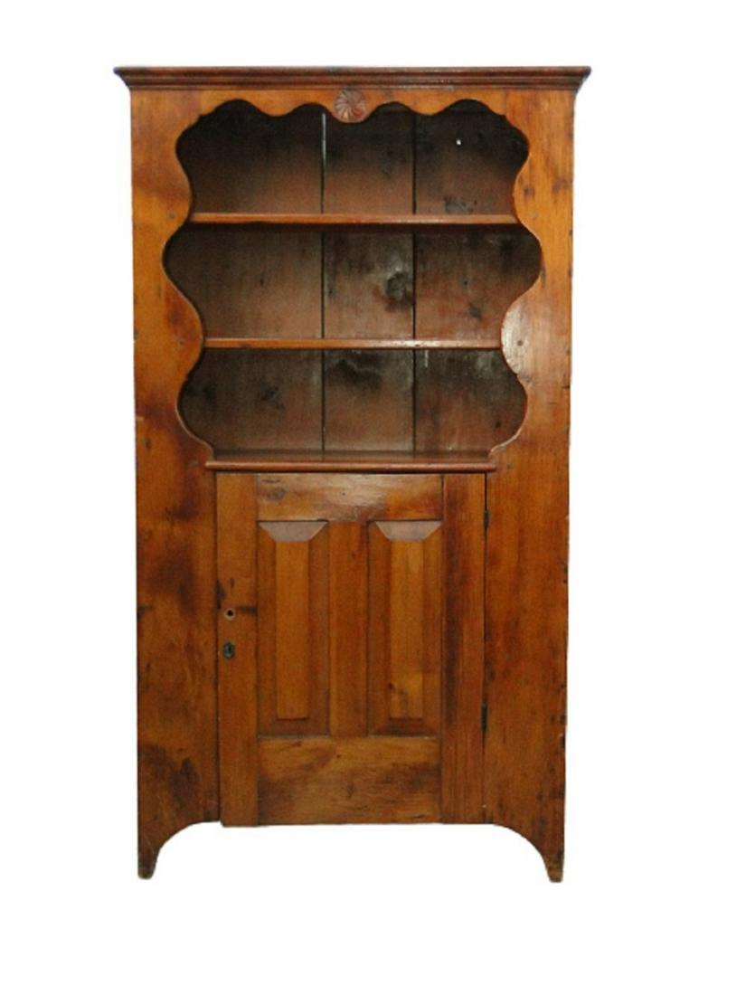 18TH C OPEN TOP CUPBOARD, CARVED PINWHEEL DECORATION (1 of 4)