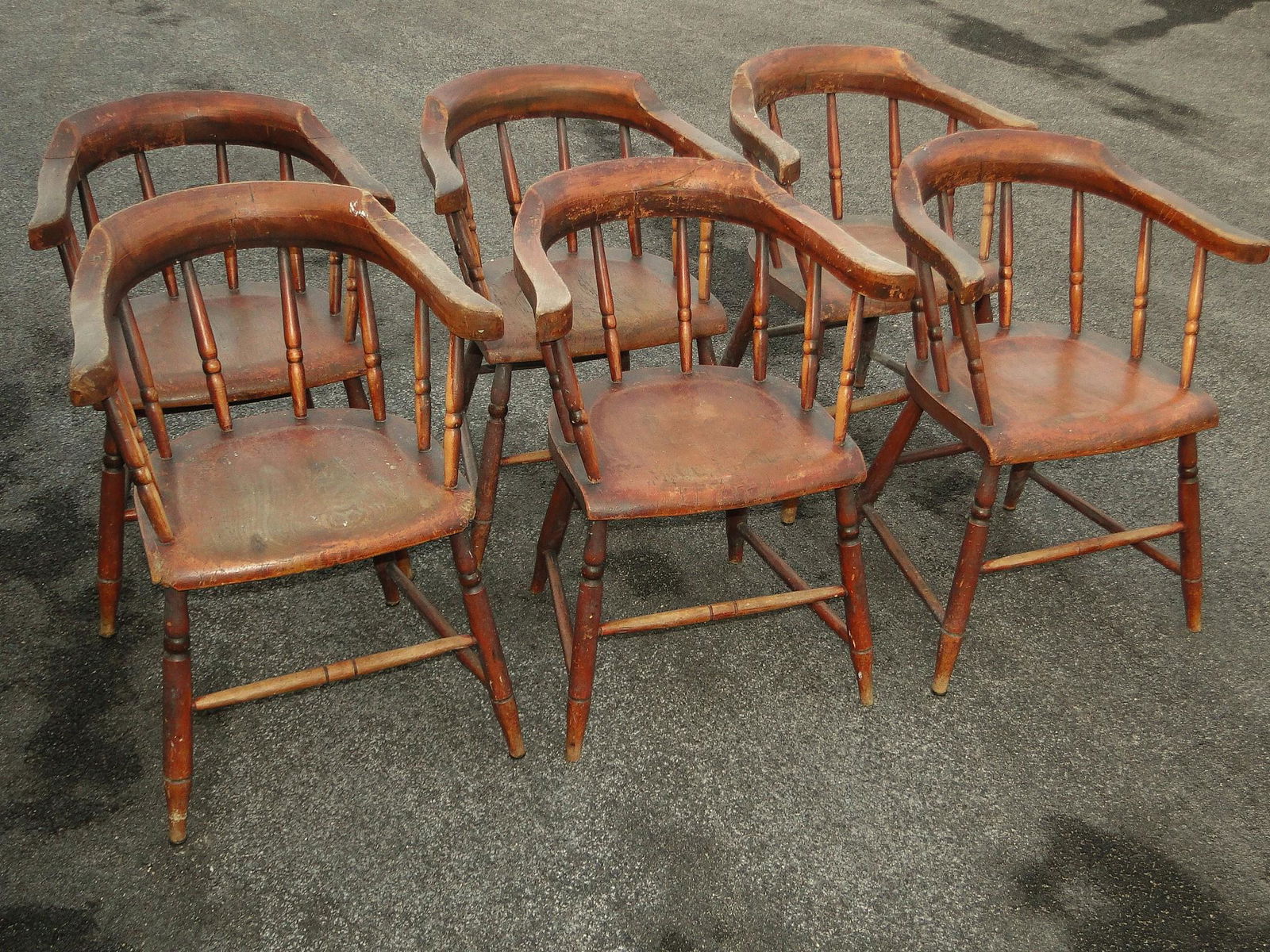 SET OF SIX EARLY COUNTRY  LOW BACK PAINTED DINING  / (1 of 3)