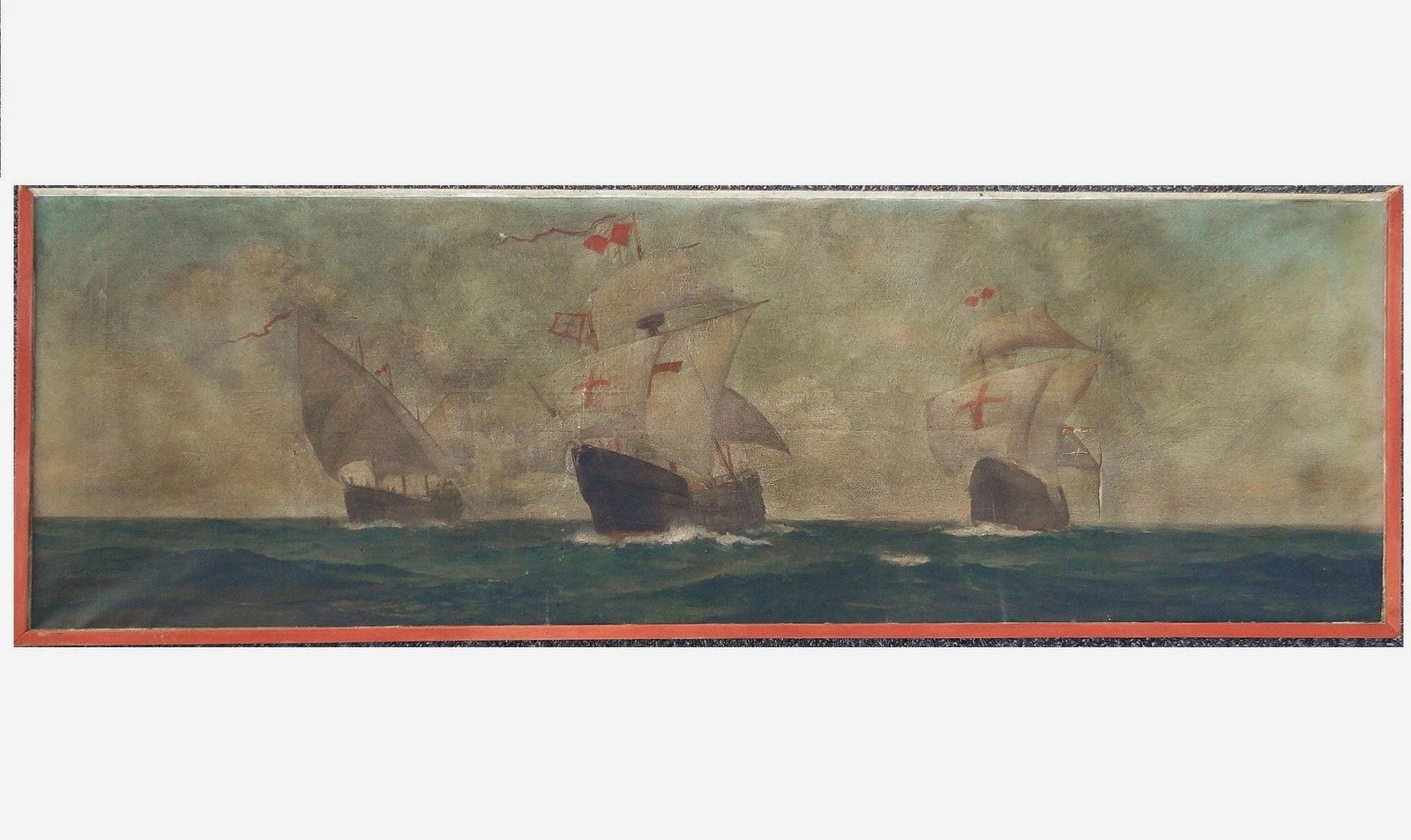 19TH C OIL PAINTING PORTRAIT OF PINTA, NINA, SANTA MARIA (1 of 4)