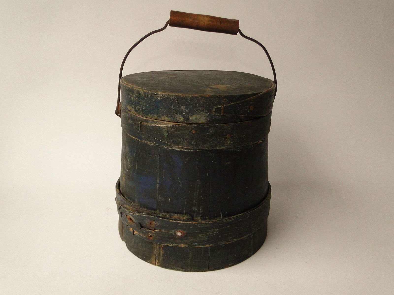LATE 19TH C BLUE PAINTED DIMINUTIVE FIRKIN (1 of 3)