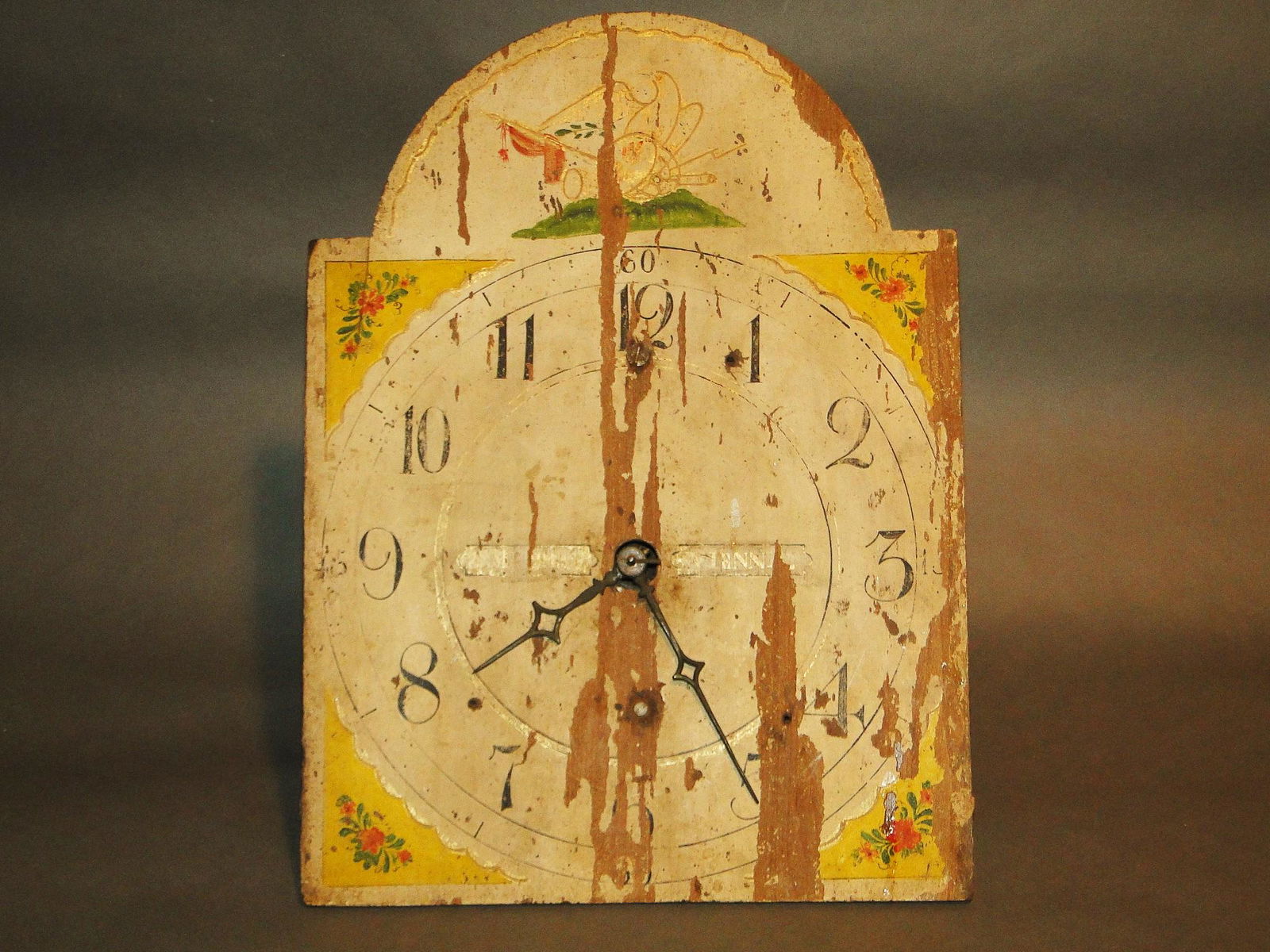 19TH C PAINTED CLOCK FACE WITH WORKINGS (1 of 3)