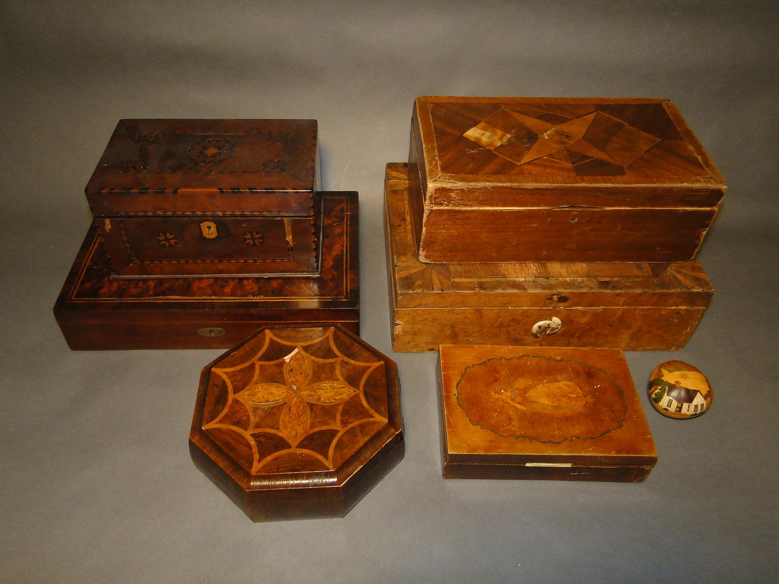 A GROUPING OF MISC. INLAID BOXES (1 of 7)
