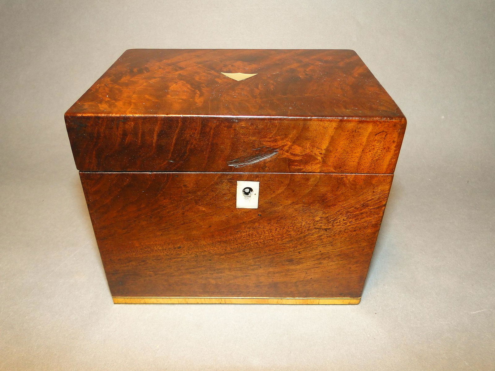 19TH C  PERIOD SMALL INLAID TEA CADDY (1 of 3)