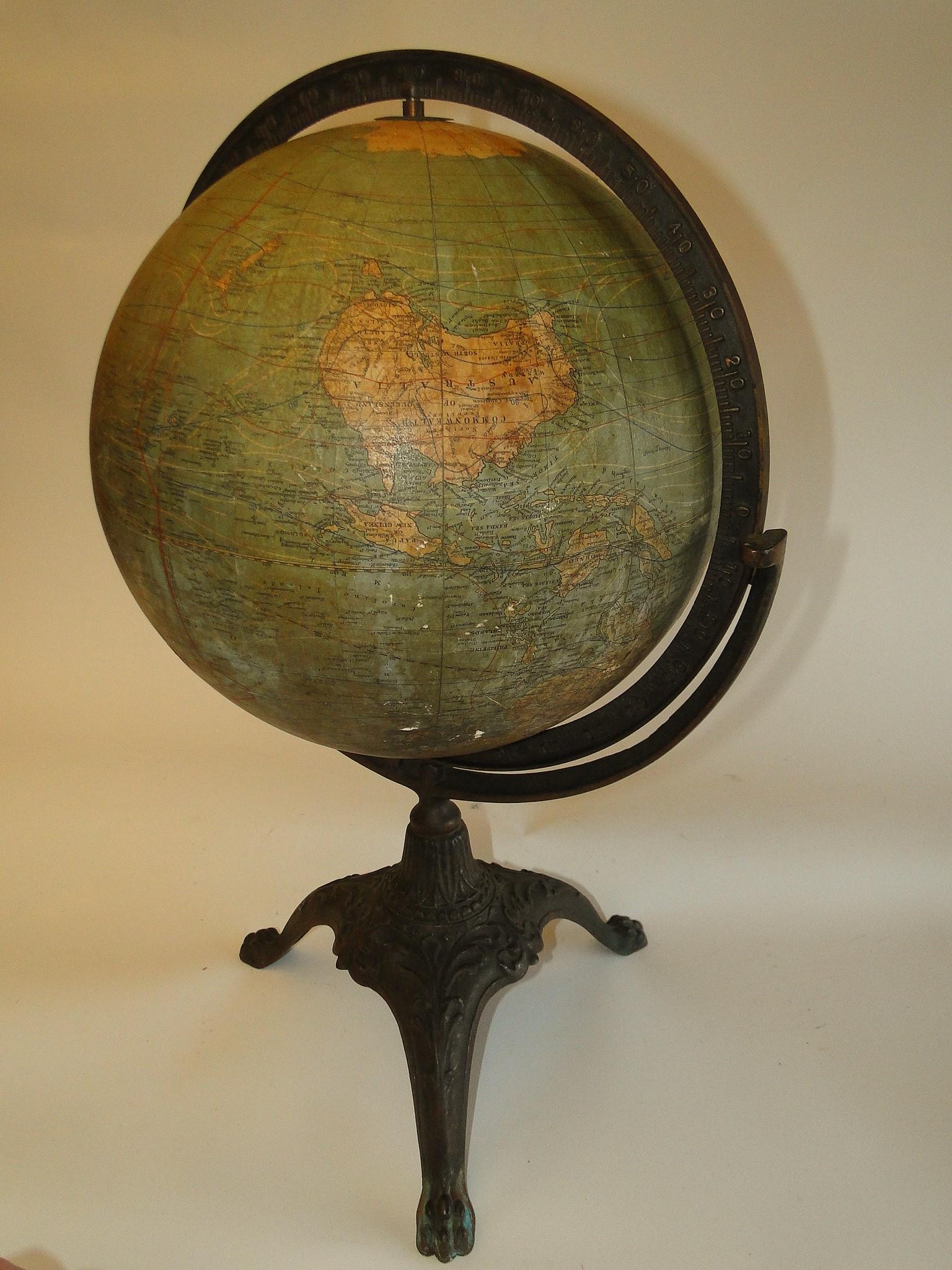 GLOBE ON IRON STAND 1909: GLOBE ON IRON STAND 1909, 24" TALL