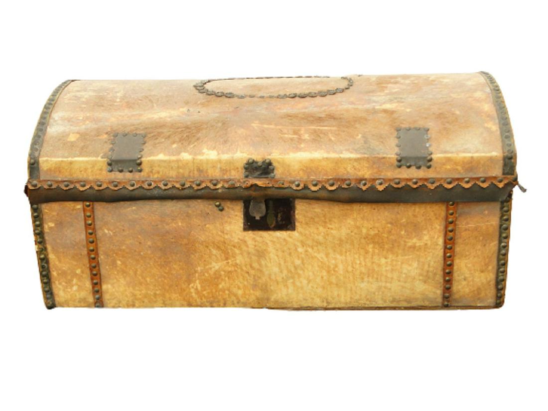 CIRCA 1830 HIDE COVERED CHEST (1 of 4)