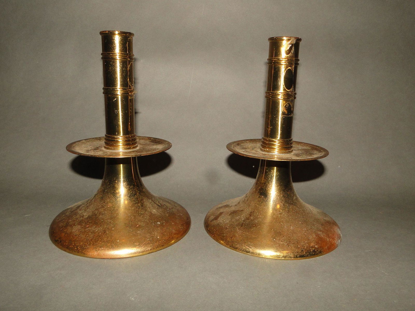 PAIR OF 20TH C REPRODUCTION 17TH C TRUMPET CANDLESTICKS (1 of 2)