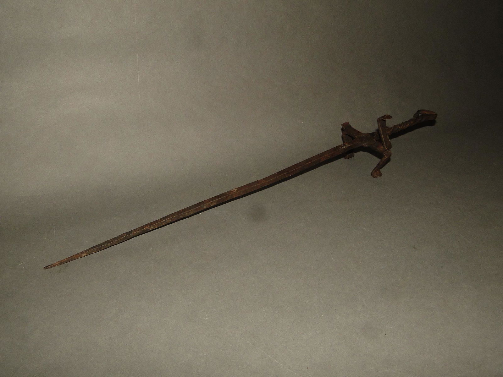 LONG IRON 18TH C DECORATED SKEWER (1 of 2)