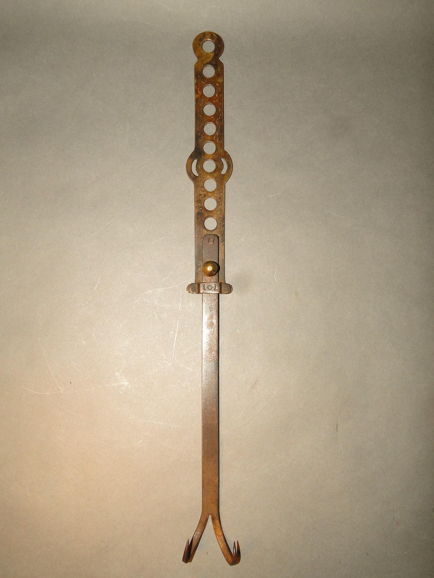 18TH C IRON TWO PRONG ADJUSTABLE ROASTER (1 of 1)