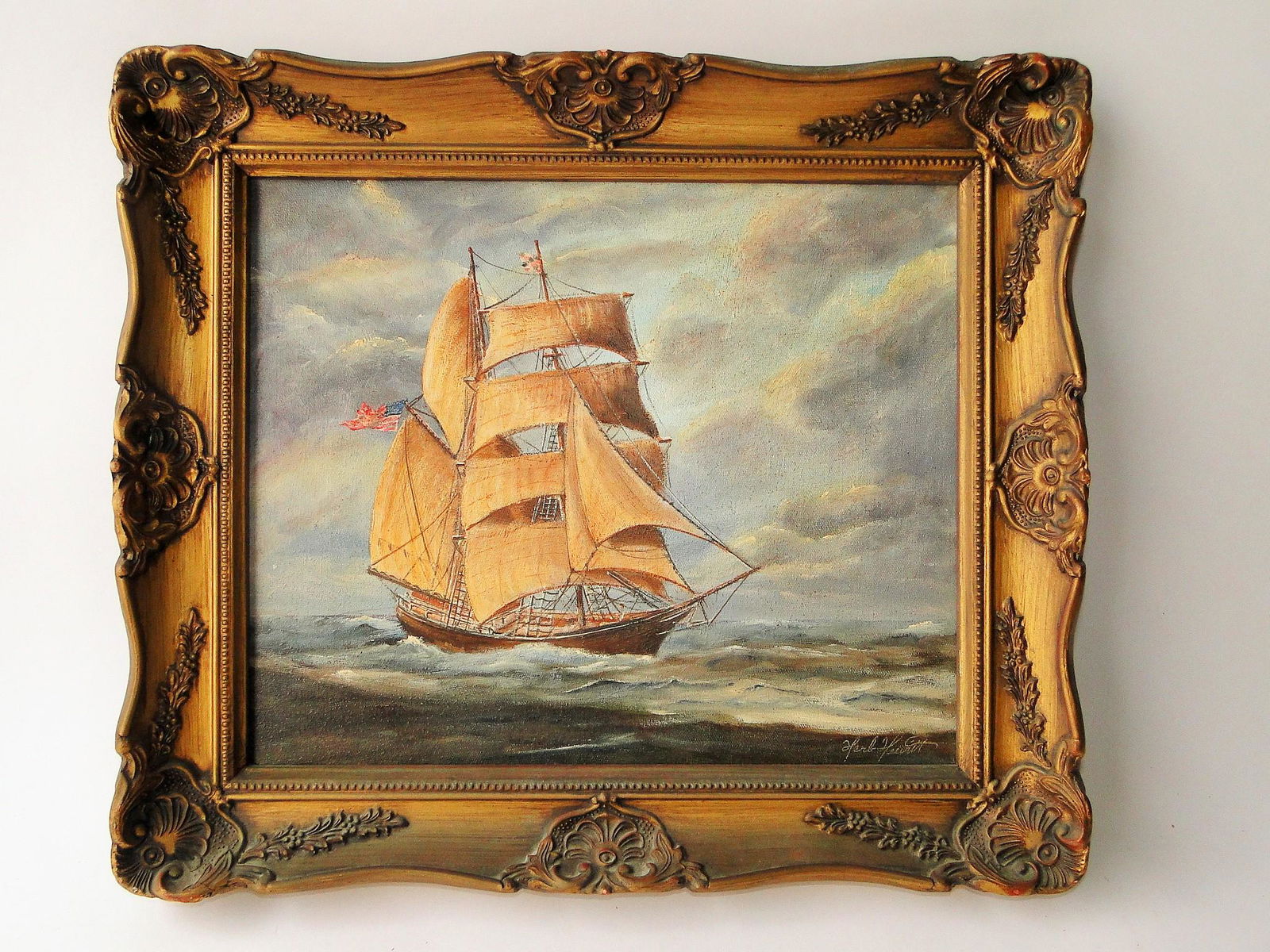 SHIP PAINTING SIGNED HERB HEART (1 of 3)
