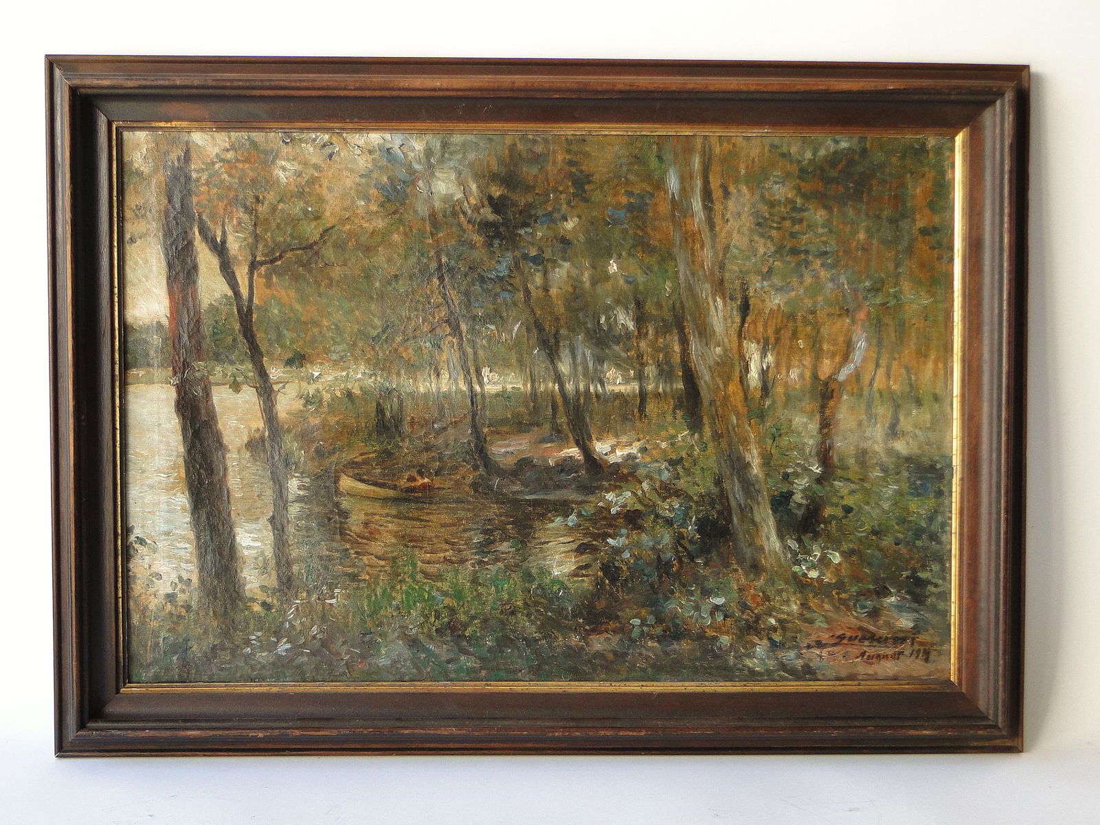 19TH C OIL PAINTING LAKE SCENE SIGNED AND DATED (1 of 1)