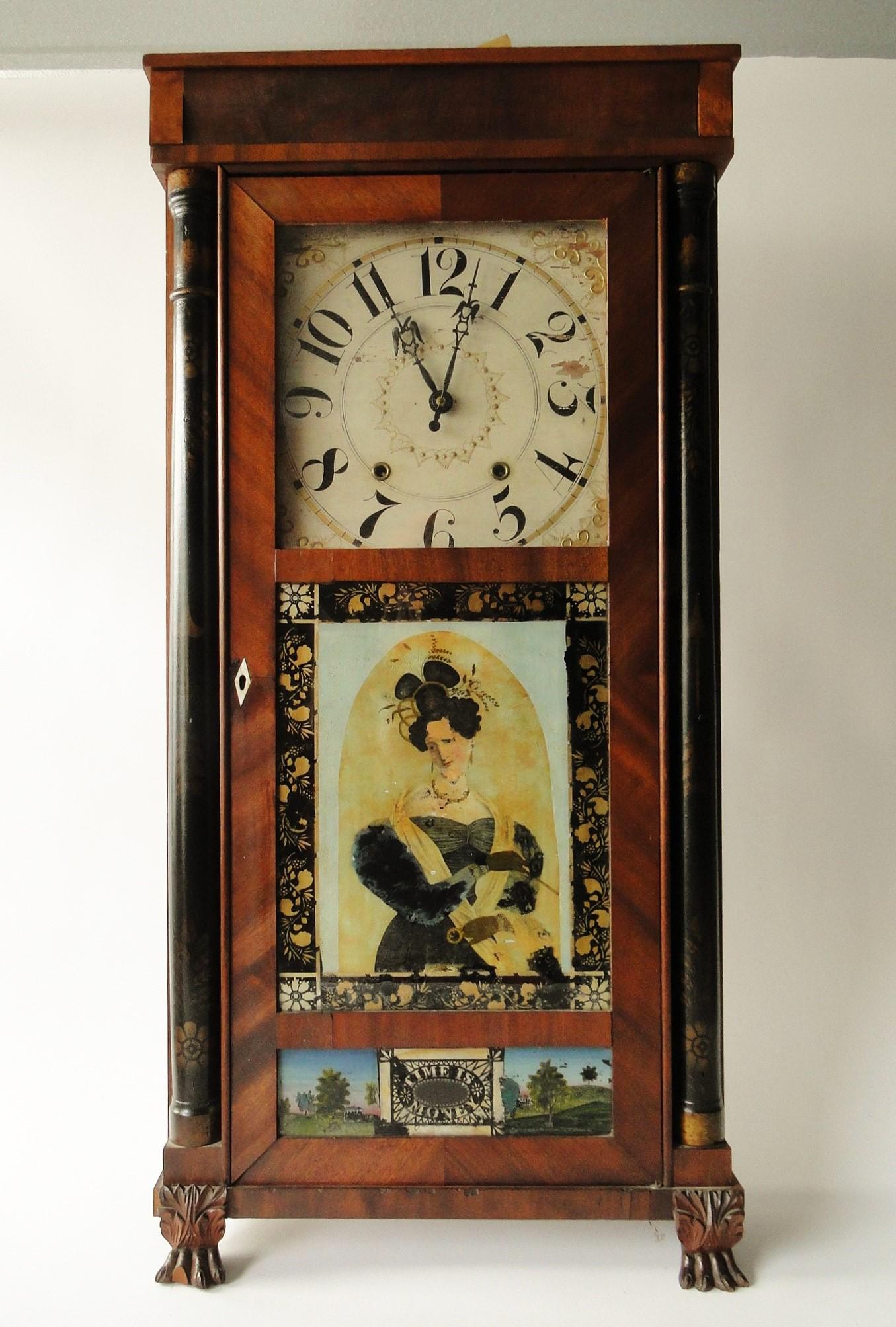 SILAS HOADLEY SHELF CLOCK "TIME IS MONEY" (1 of 3)