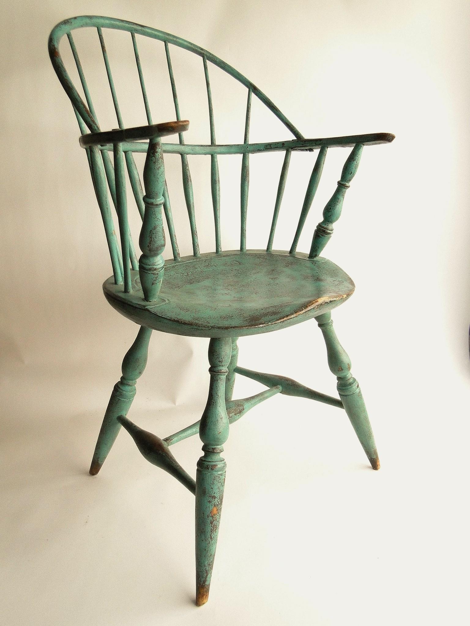 EARLY PAINTED BOWBACK WINDSOR ARMCHAIR, (1 of 8)