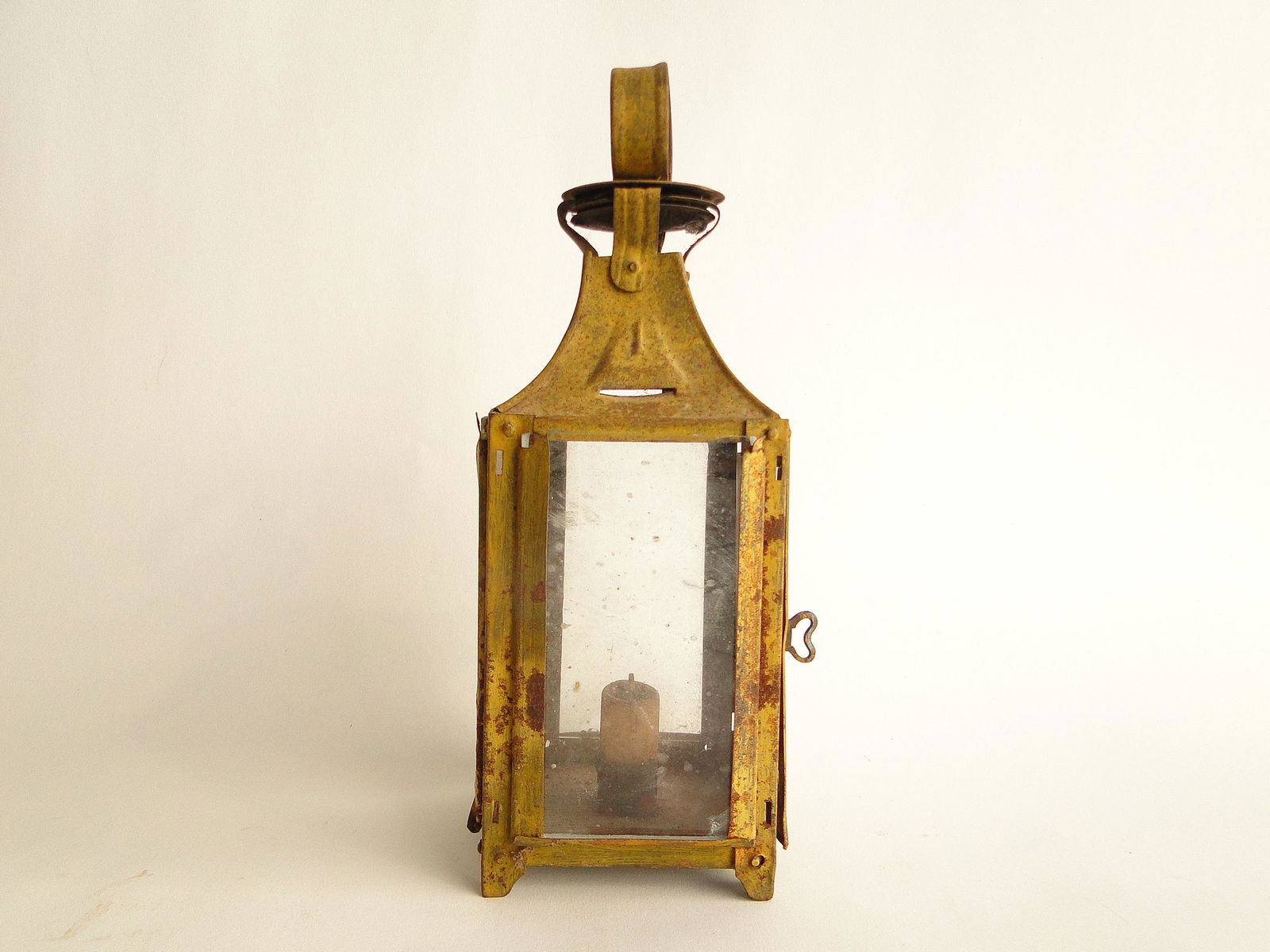 EARLY 19TH C MUSTARD PAINTED CANDLE LANTERN (1 of 5)