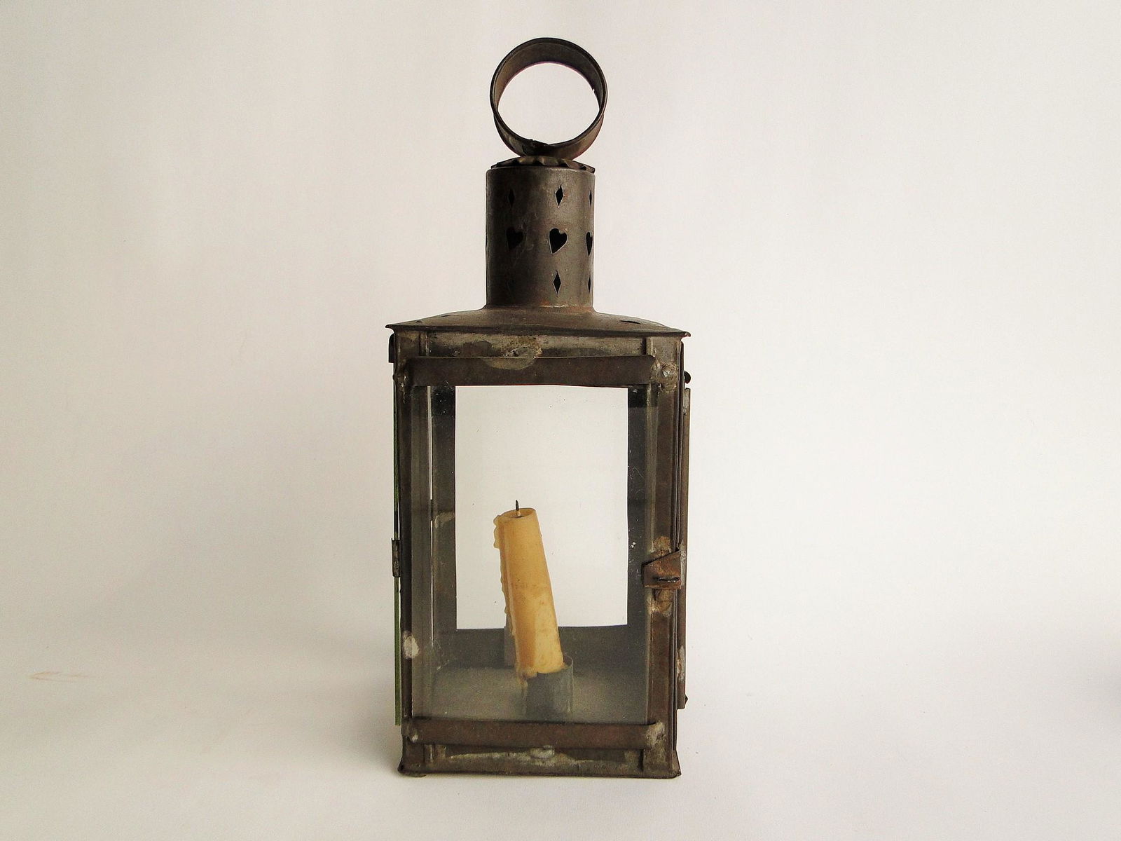 19TH C TIN AND GLASS CANDLE LANTERN (1 of 5)