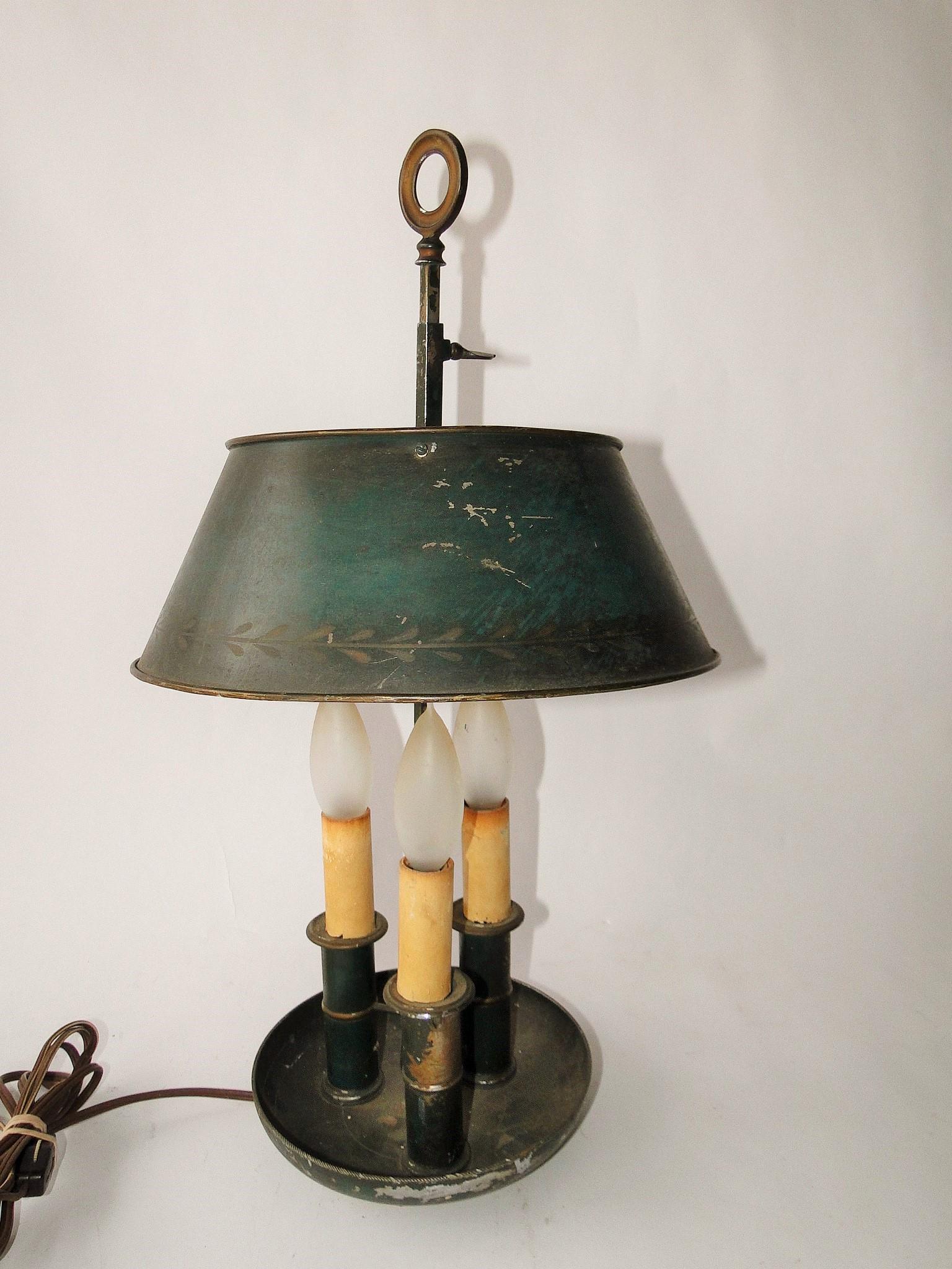 EARLY FRENCH PAINTED IRON THREE CANDLE DESK LAMP (1 of 3)
