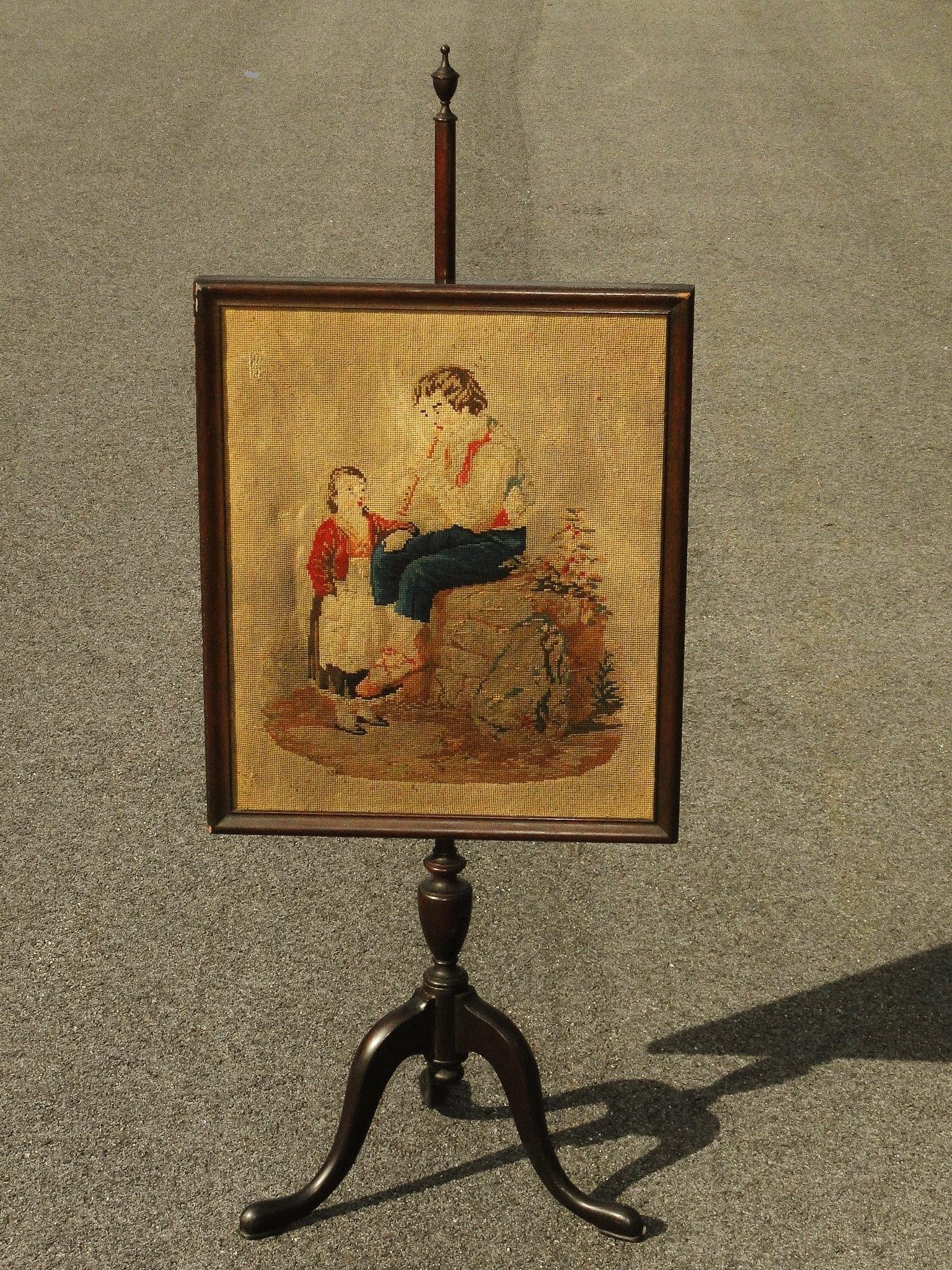 QUEEN ANNE FIRE SCREEN NEEDLEWORK PANEL (1 of 3)