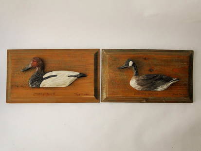 PAIR NH SILHOUETTE SIGNED DECOY PLAQUES: PAIR SILHOUETTE SIGNED DECOY PLAQUES, HANK WALKER, NH., 10 X 17