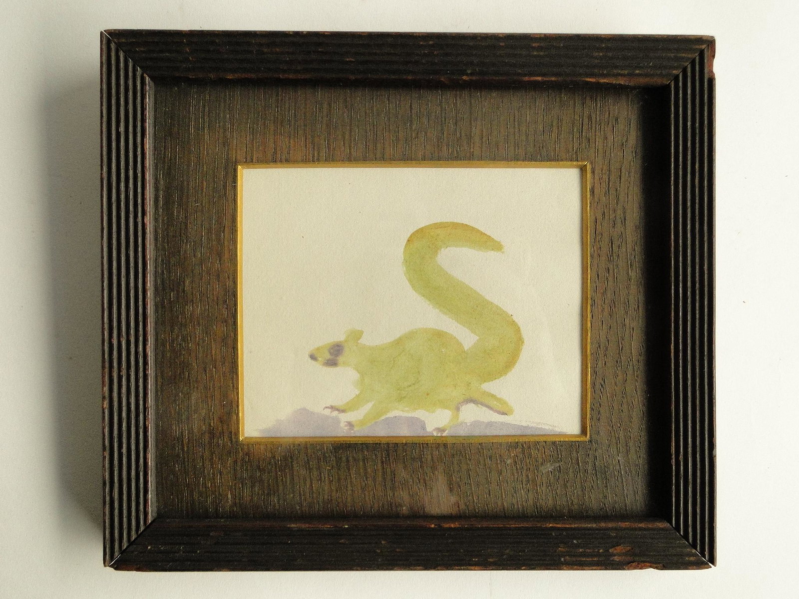 EARLY SCHOOL GIRL WATERCOLOR PAINTING: EARLY SCHOOL GIRL WATERCOLOR PAINTING OF A SQUIRREL, 7.5 X 8.5