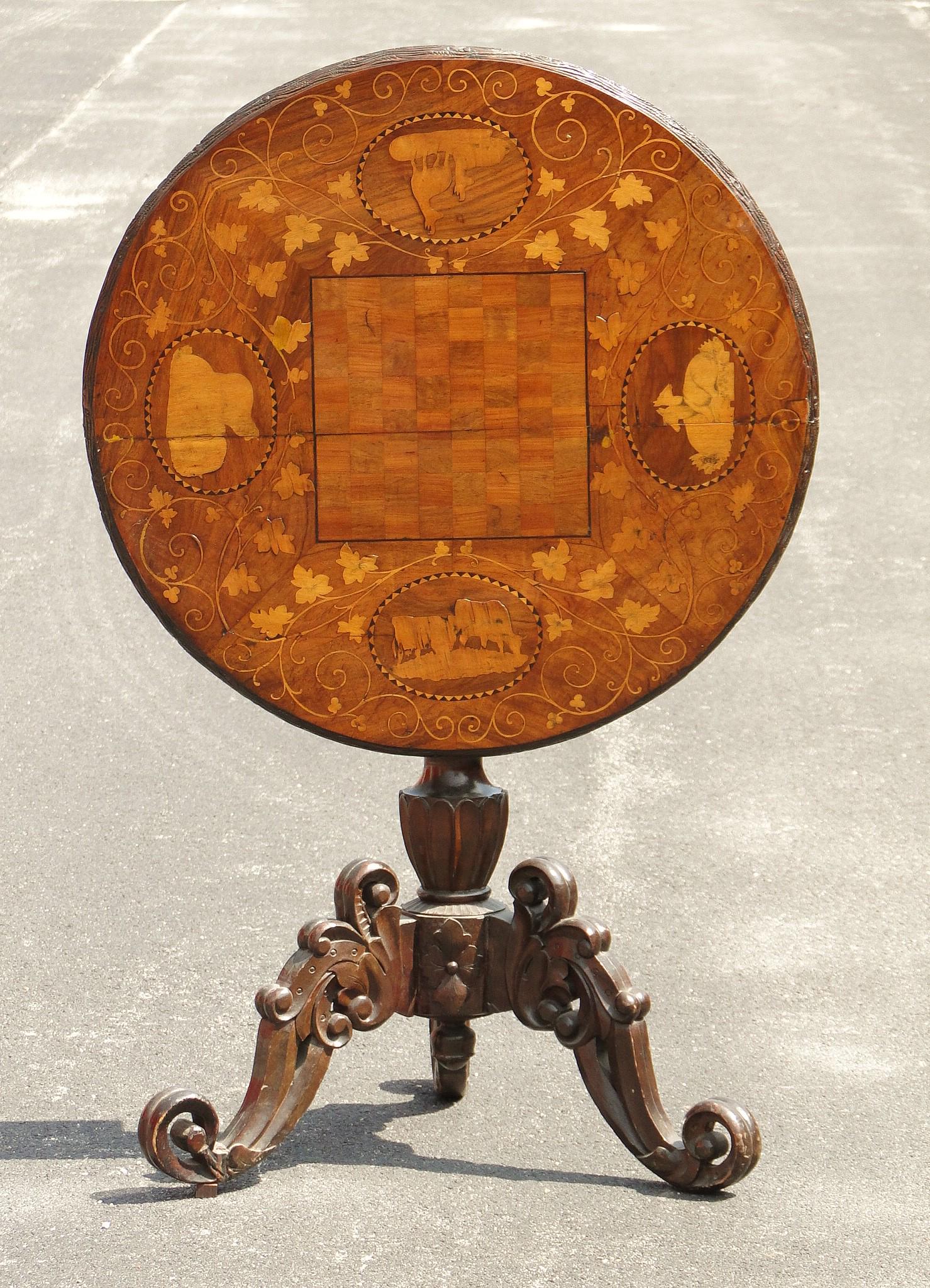 19TH C CARVED INLAID TILT TOP TABLE (1 of 6)