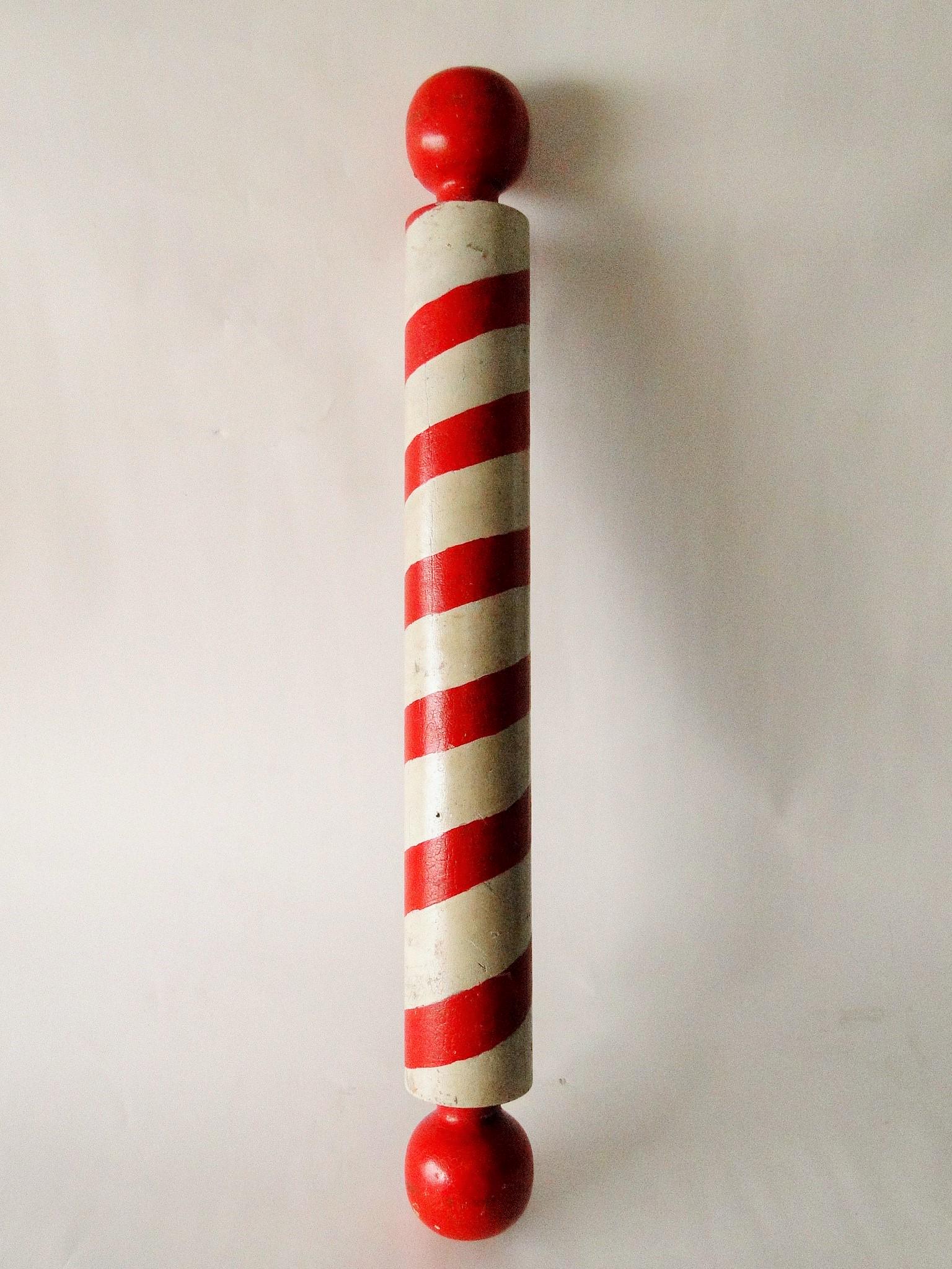 ANTIQUE PAINTED WOODEN BARBER POLE (1 of 4)