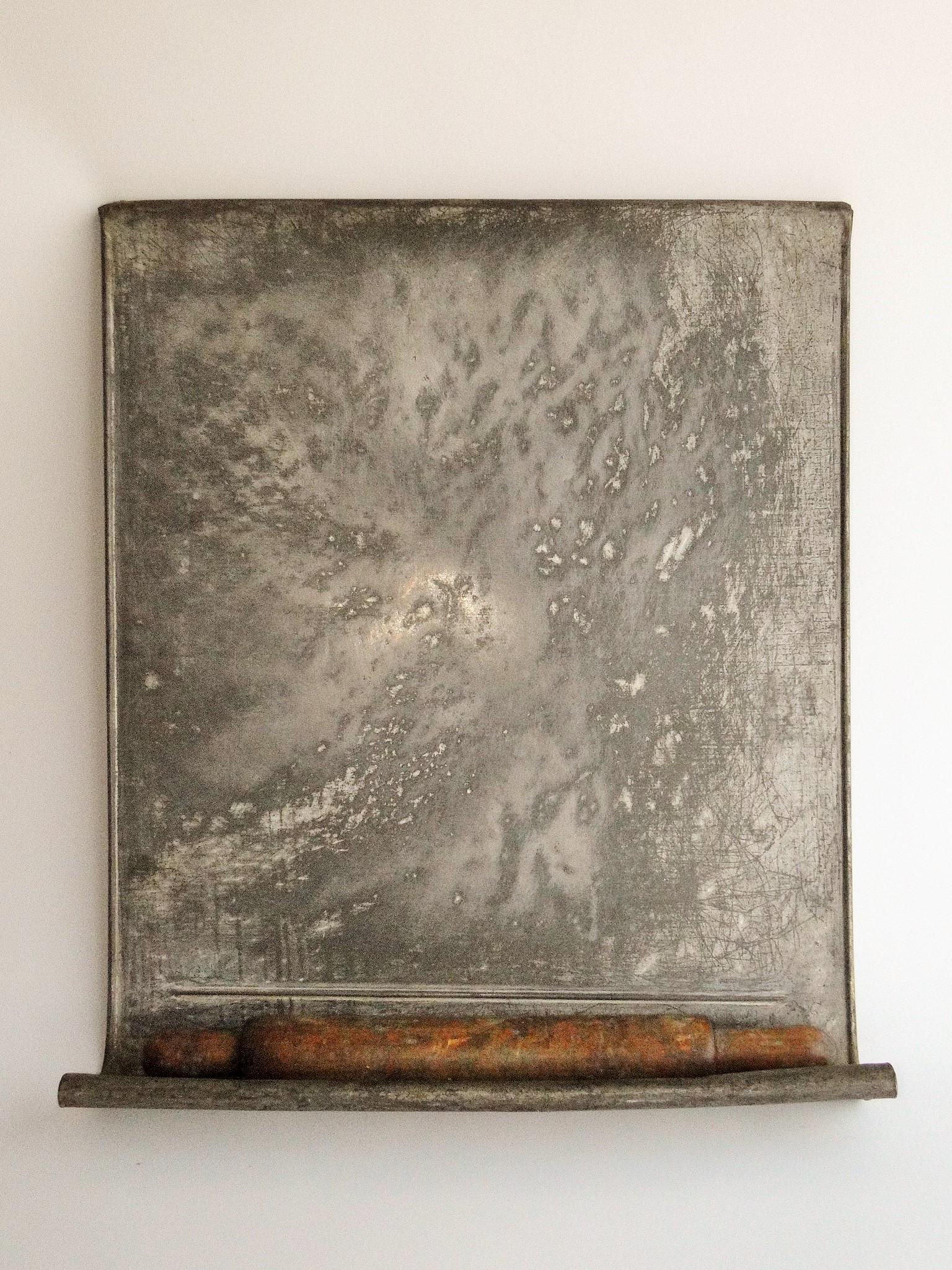 C. 1880-90 ZINC PASTRY BOARD WITH ROLLING PIN: C. 1880-90 ZINC PASTRY BOARD WITH ROLLING PIN