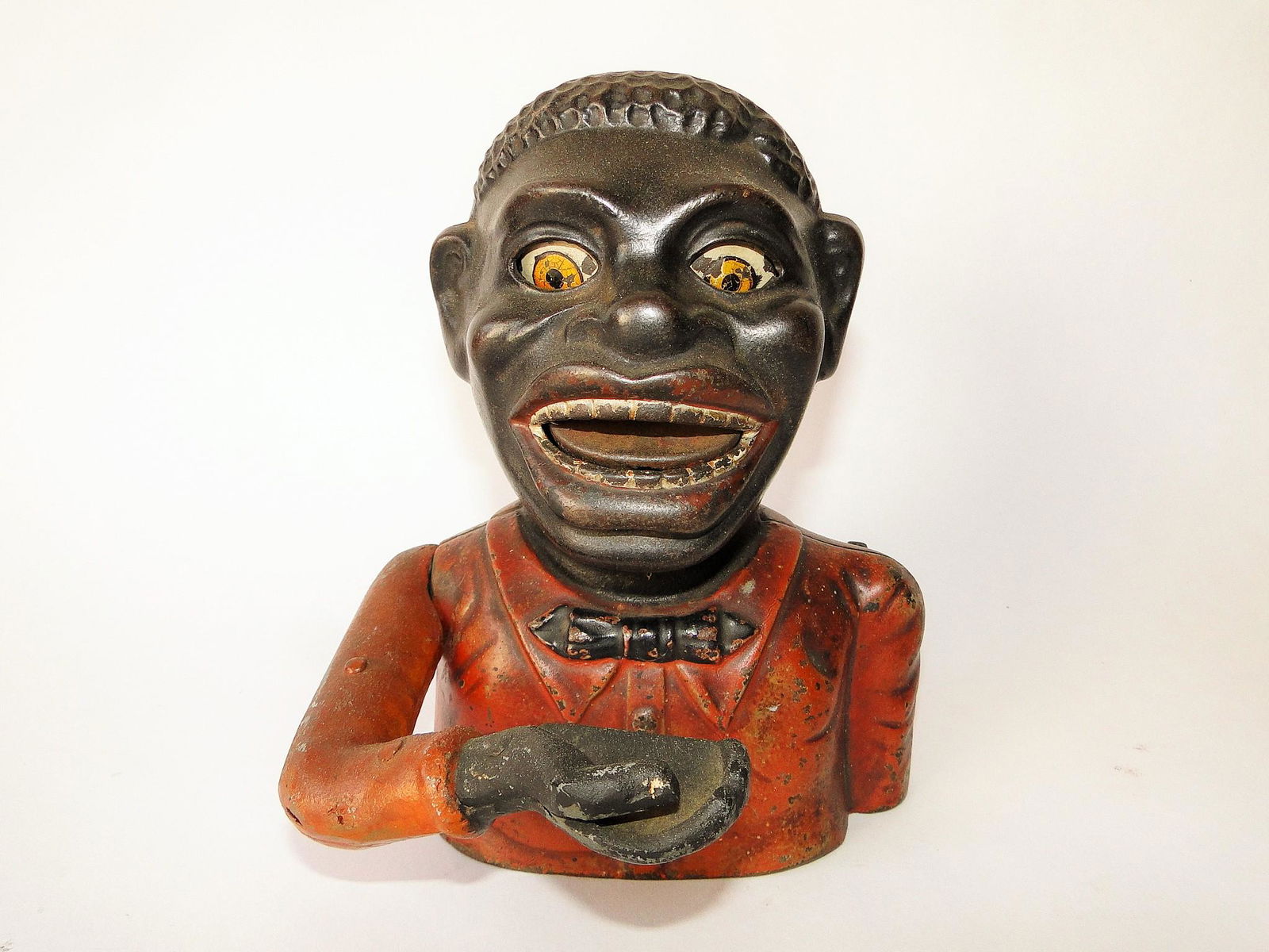 19TH C  CAST IRON AFRICAN AMERICAN MAN MECHANICAL BANK (1 of 4)