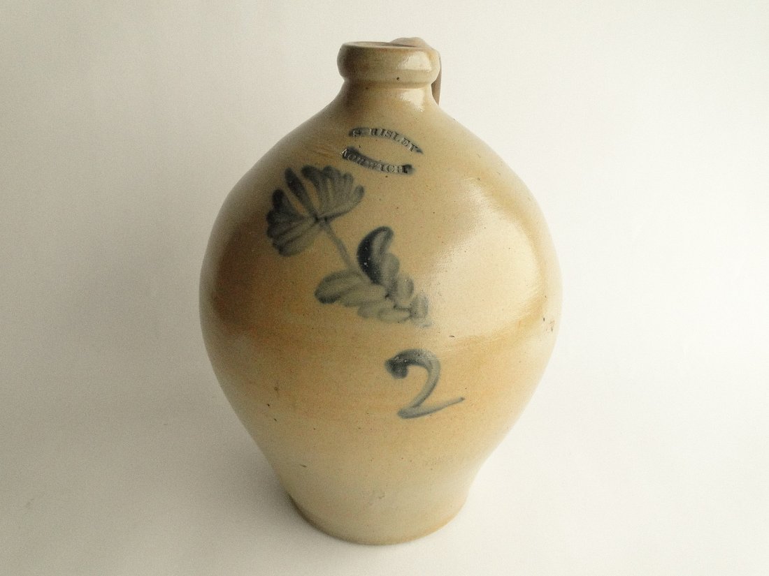 19TH C STONEWARE OVOID JUG S. RISLEY, NORWICH, CT. (1 of 8)