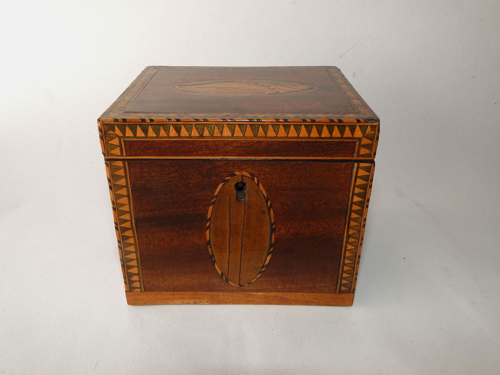 19TH C SQUARE INLAID TEA CADDY (1 of 7)