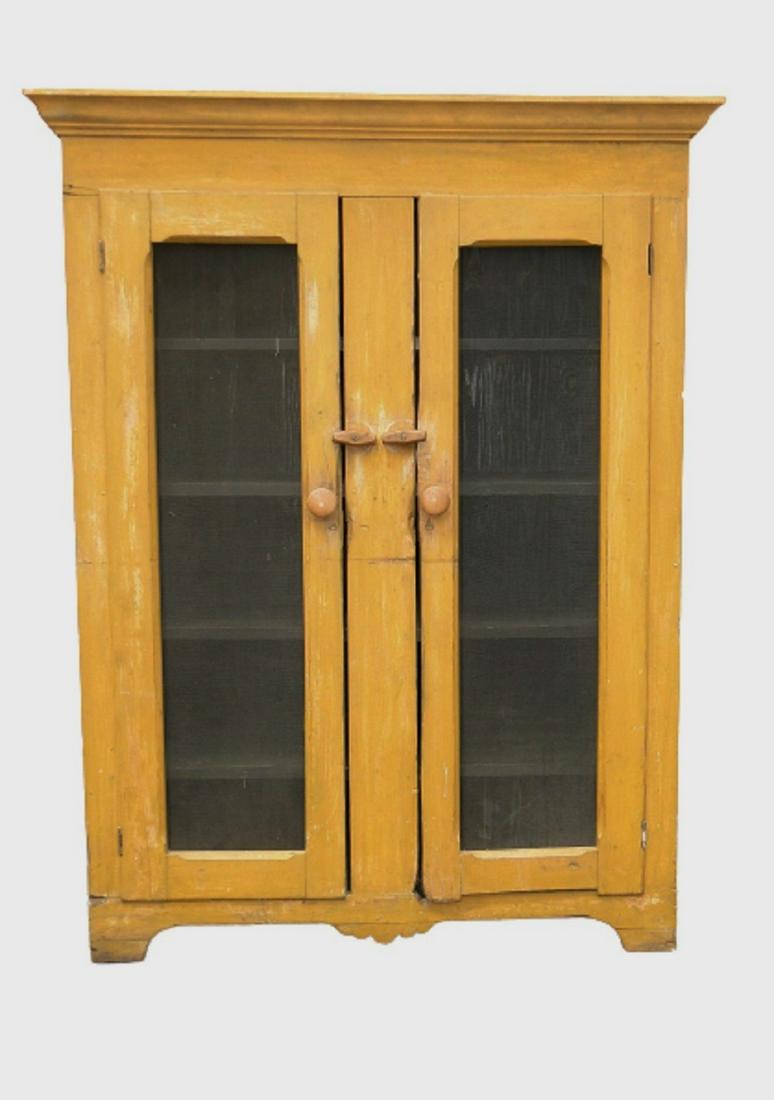 19TH C MUSTARD PAINTED PIE SAFE (1 of 6)