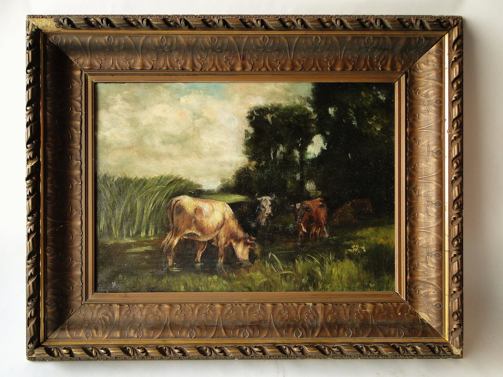 O/C PAINTING COWS GRAZING: O/C PAINTING COWS GRAZING 15 X 22 / 24 X 30 FRAME