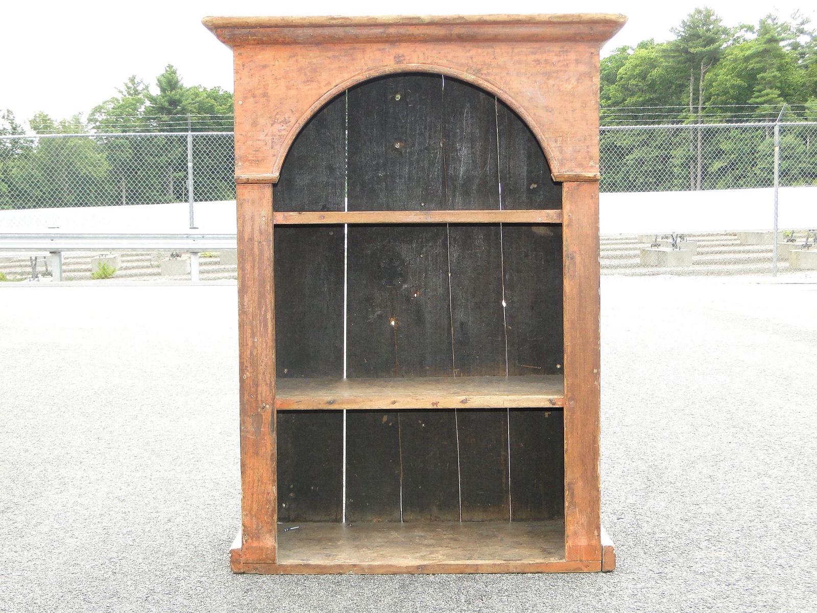 19TH C SALMON PAINTED OPEN WALL CUPBOARD (1 of 4)