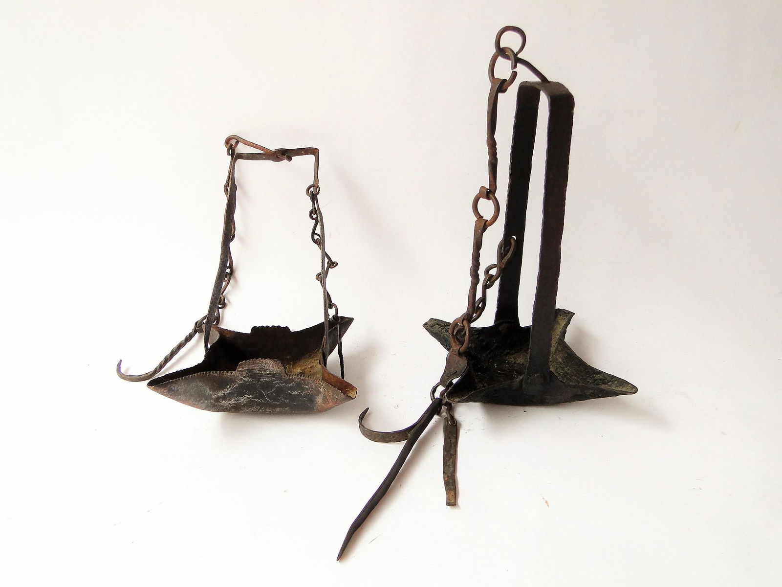 TWO 18TH C IRON GREASE LIGHTS (1 of 2)