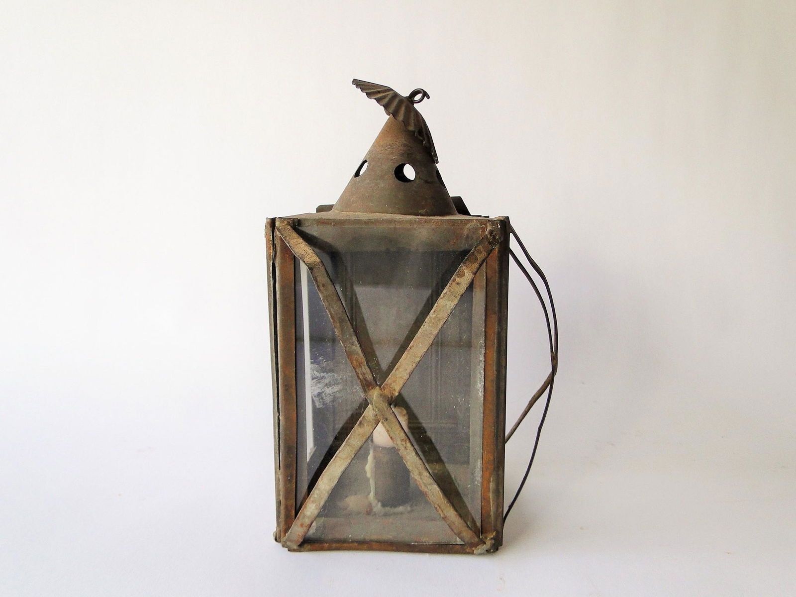 19TH C GLASS AND TIN CANDLE LANTERN (1 of 4)