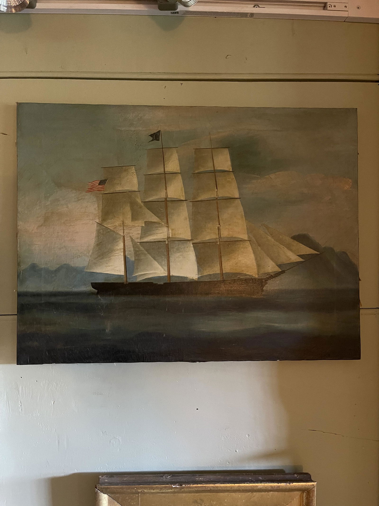 19TH C PAINTING AMERICAN SHIP (1 of 4)