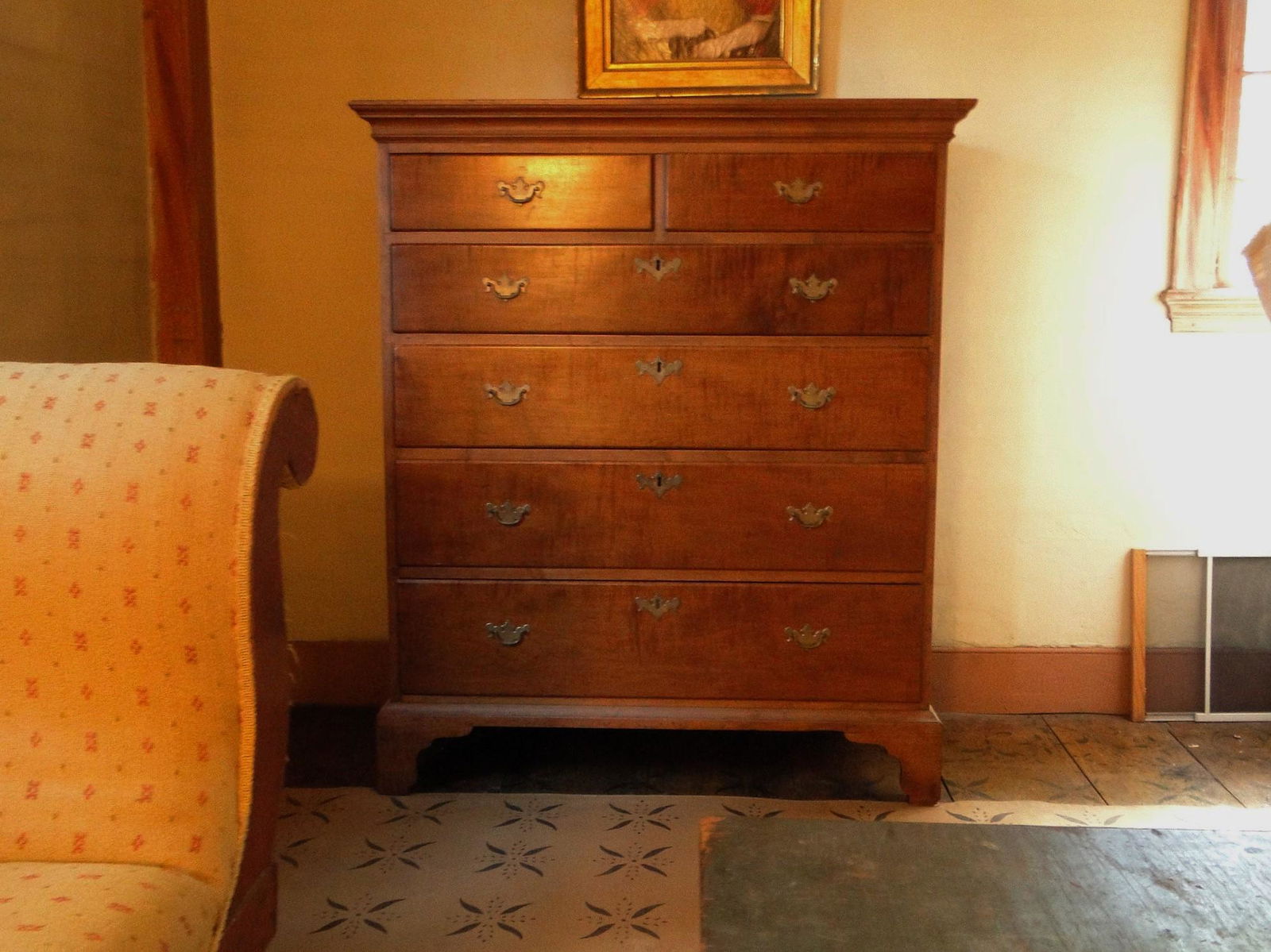 18TH C CHIPPENDALE TIGER MAPLE TALL CHEST (1 of 8)