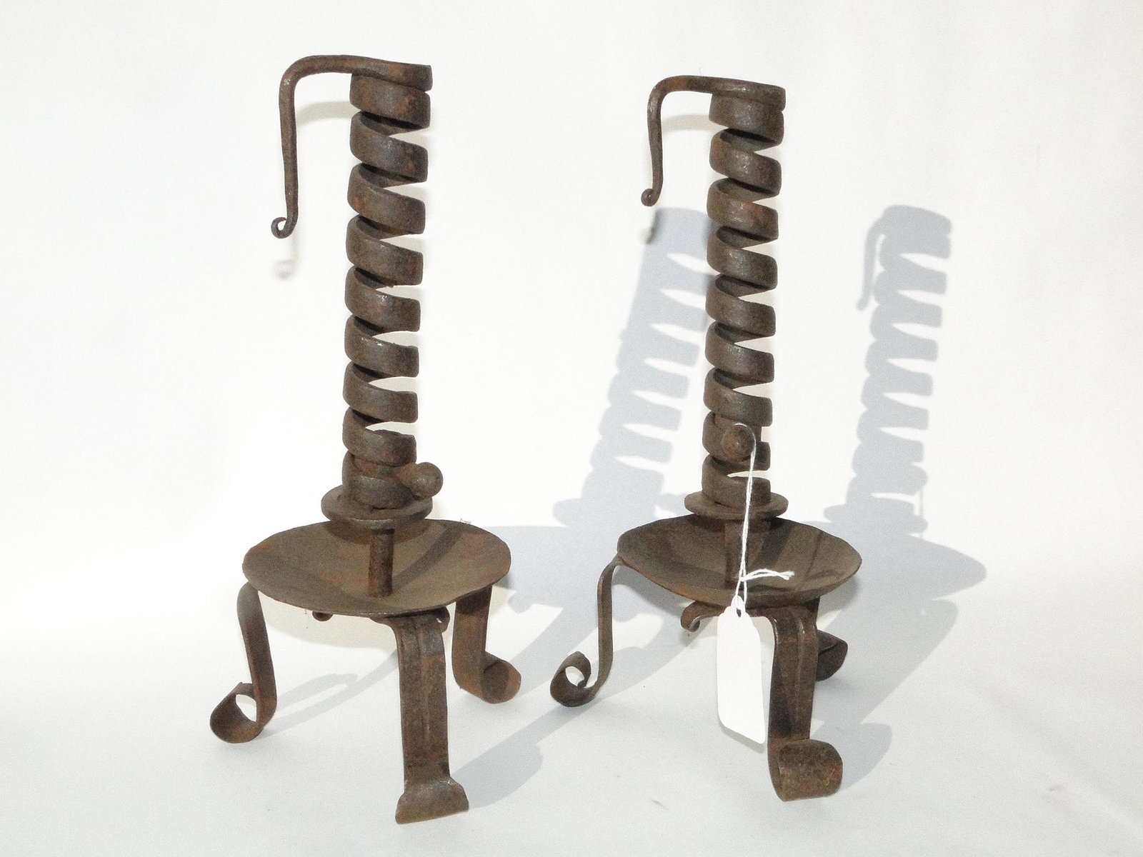 PAIR 18TH C TWISTED BASE PUSH UP CANDLESTICKS (1 of 2)