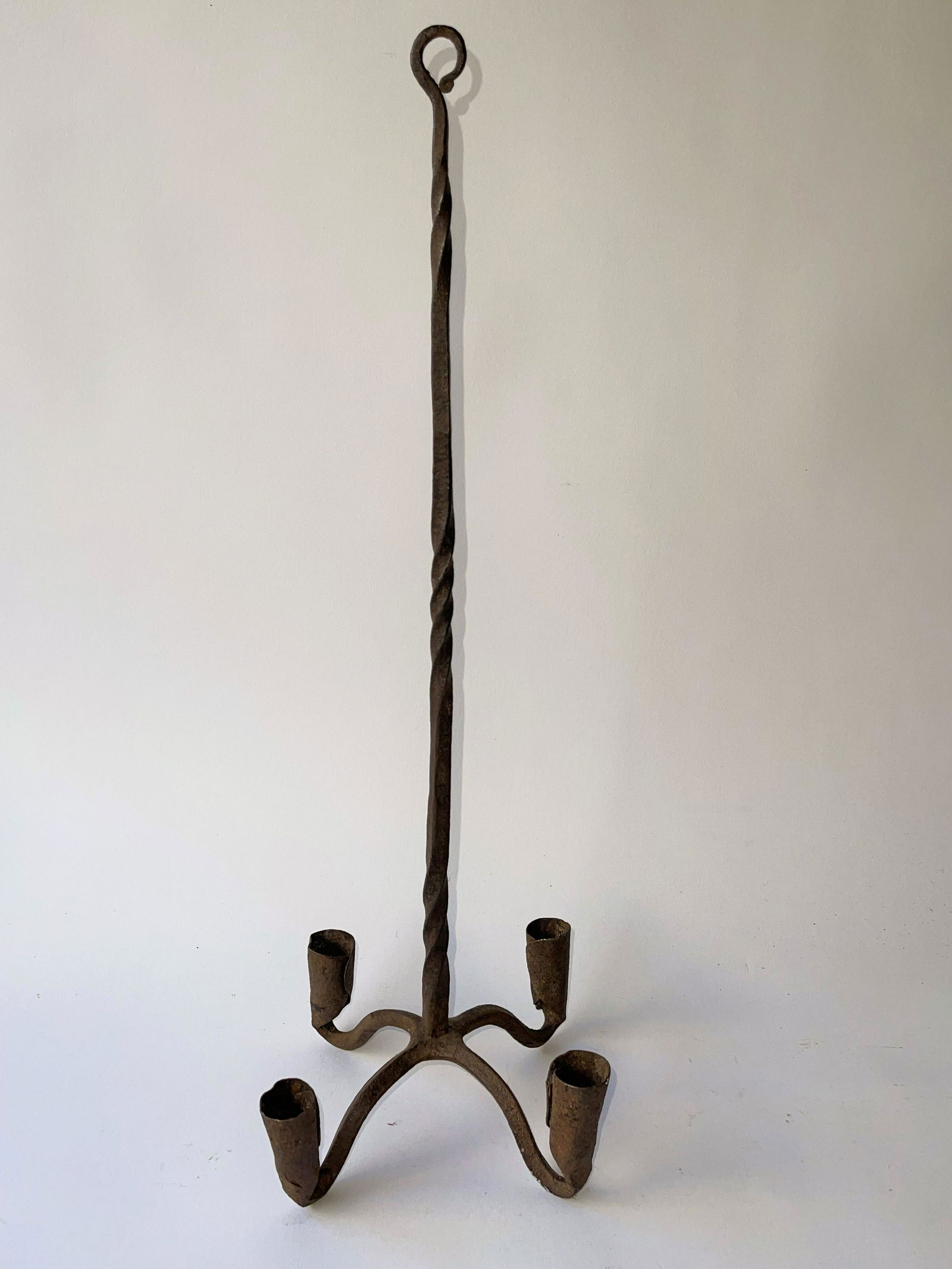 18TH C WROUGHT IRON FOUR CANDLE HANGING CHANDELIER (1 of 2)