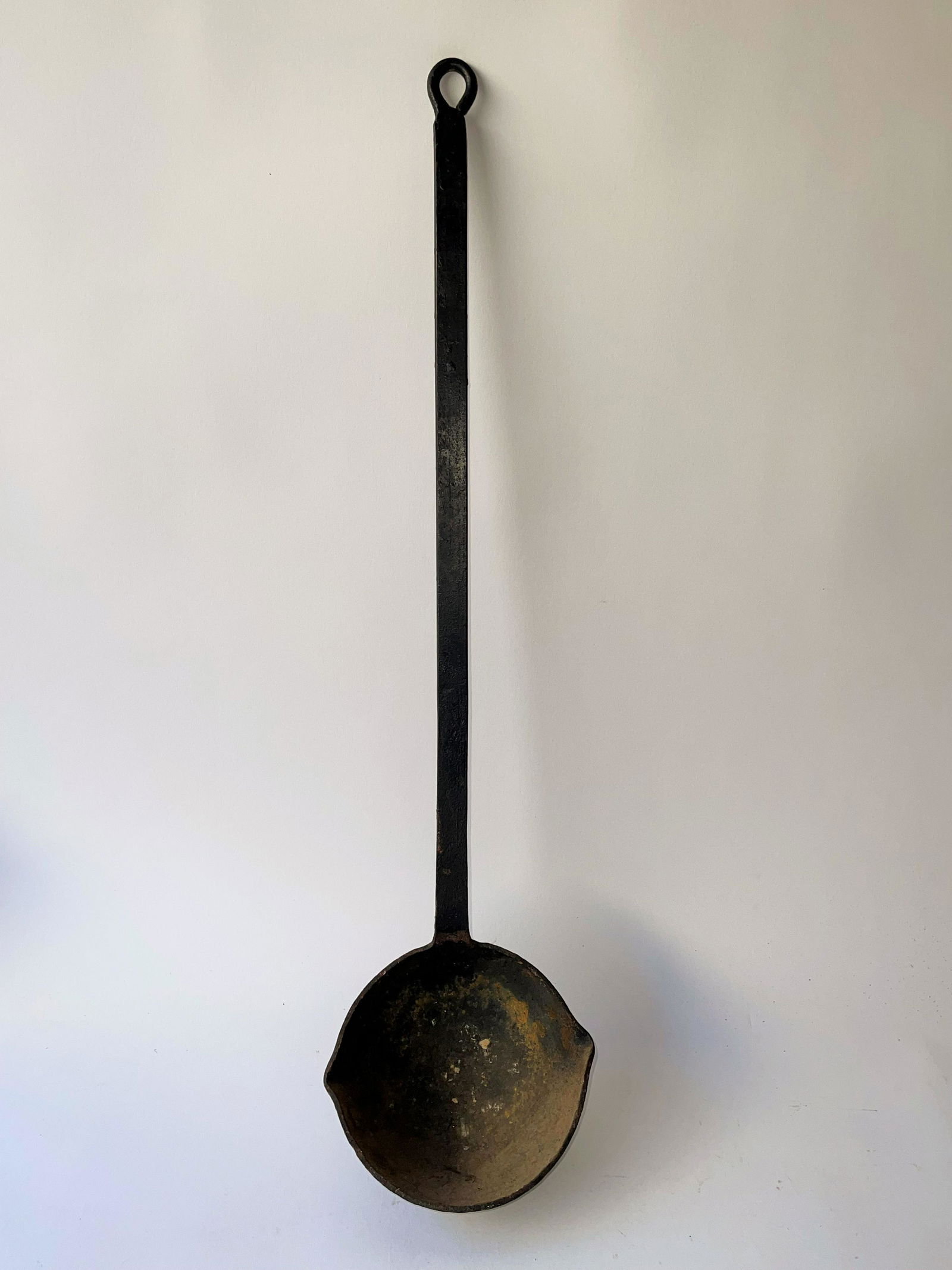 VERY LARGE EARLY 19TH C WROUGHT IRON HEARTH LADLE (1 of 2)