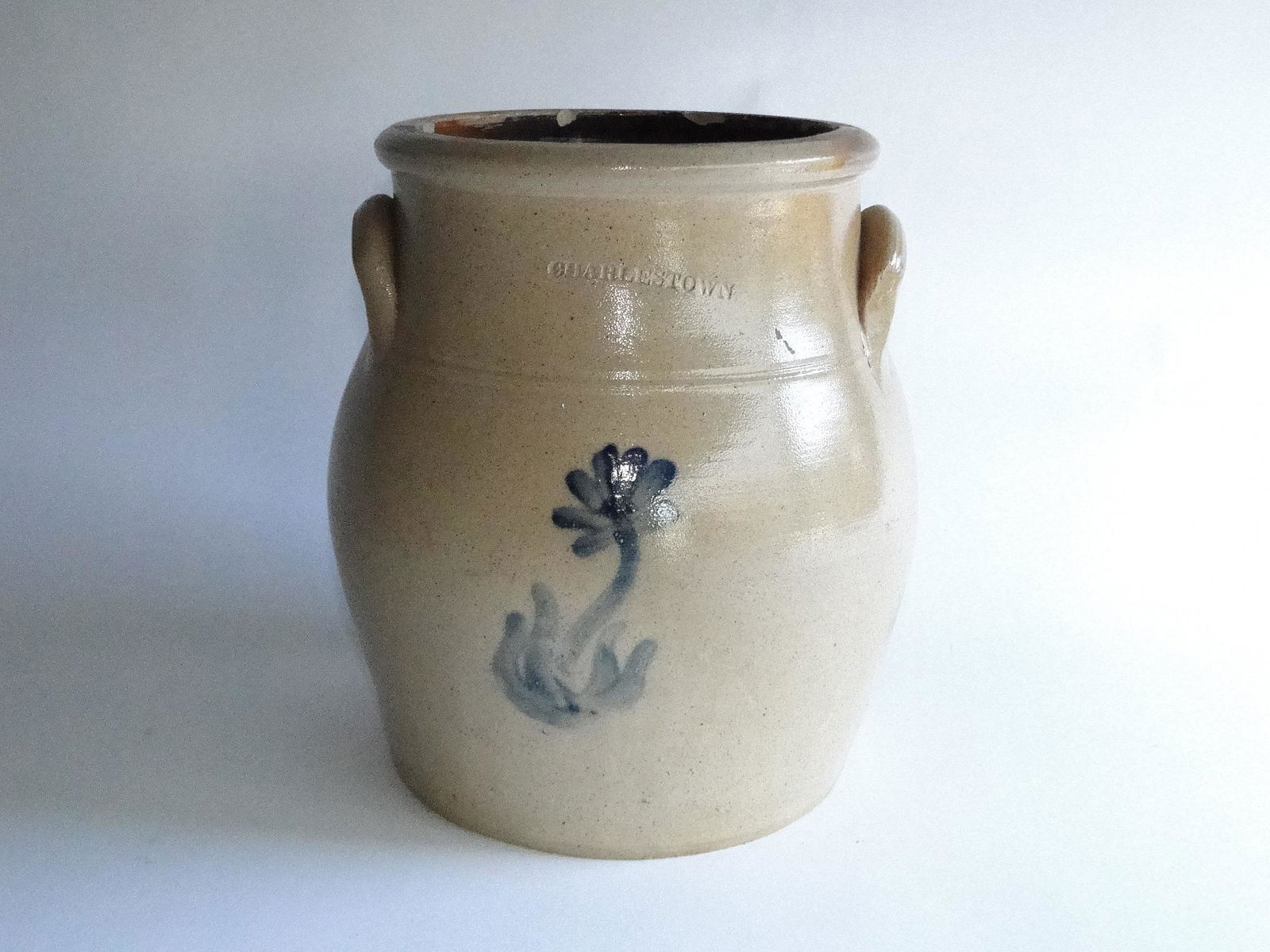 19TH C STONEWARE CROCK, CHARLESTOWN, MA. (1 of 5)